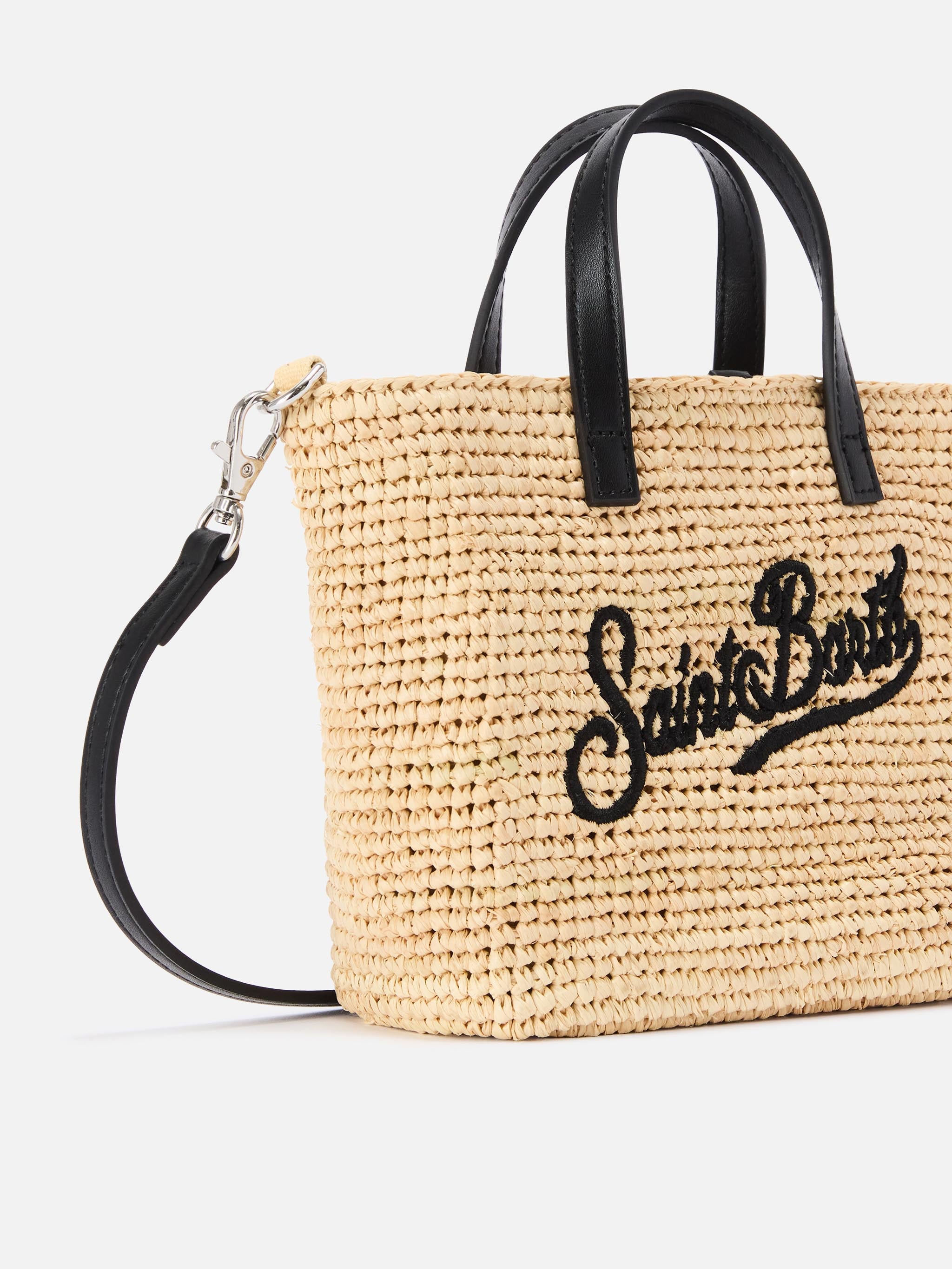 mc2-saint-barth-borsa-city-mini-raffia-naturale-nero-logo-ricamato image 2