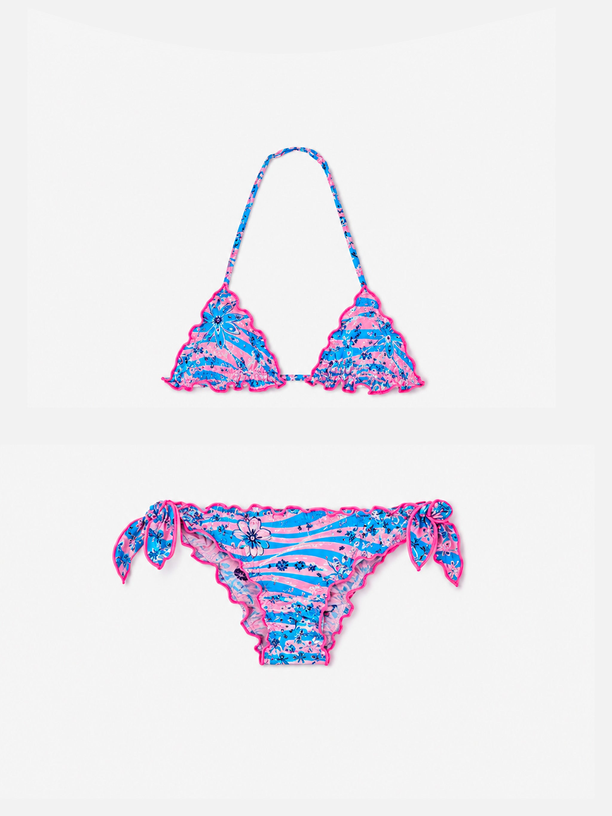 mc2-saint-barth-bikini-bambina-leah-triangolo-stampa-bandana-zebrata-rosa-e-blu image 1