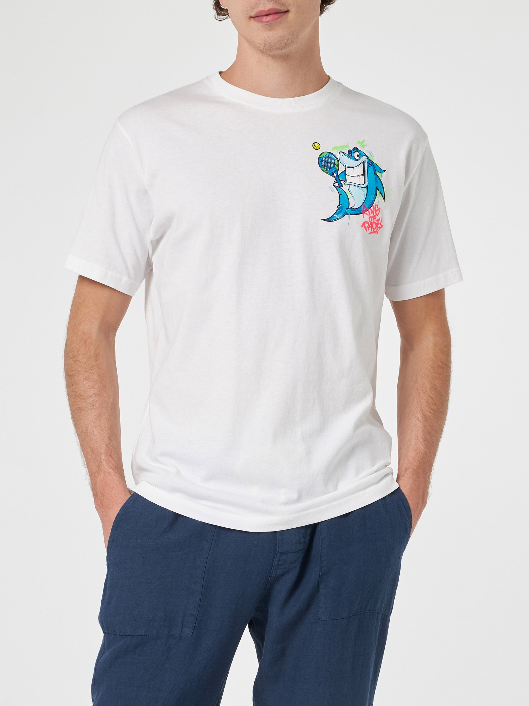 mc2-saint-barth-t-shirt-uomo-cotone-bianca-crypto-puppets-shark-padel-edizione-s image 2