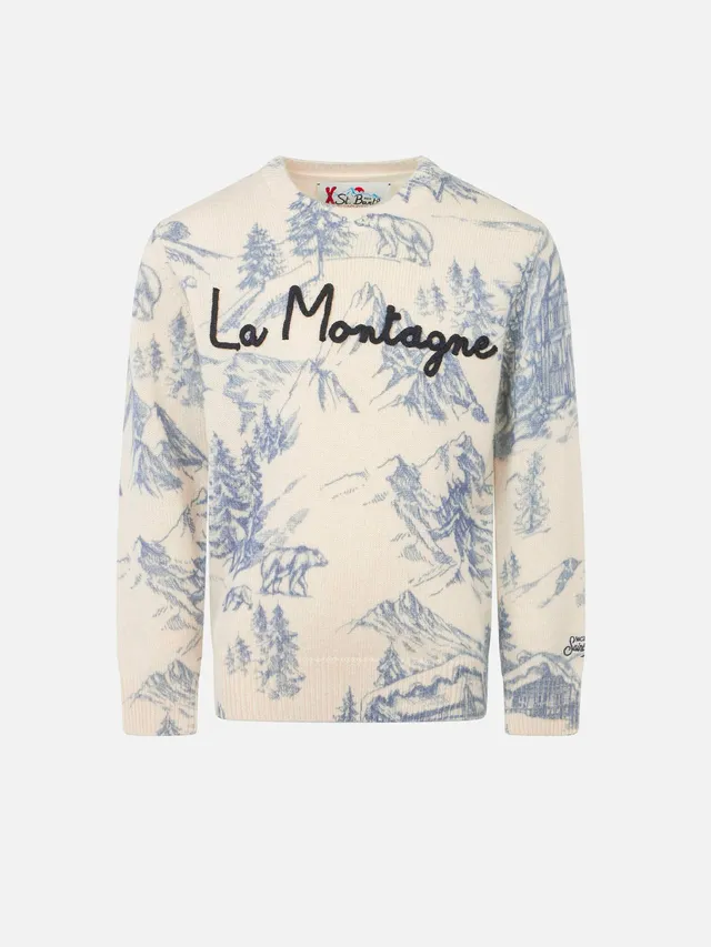 mc2-saint-barth-maglione-bambino-toile-de-jouy-girocollo-con-ricamo-la-montagne image 1