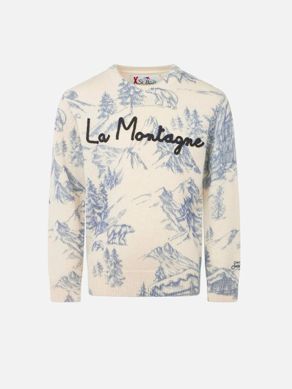 mc2-saint-barth-maglione-bambino-toile-de-jouy-girocollo-con-ricamo-la-montagne image 1