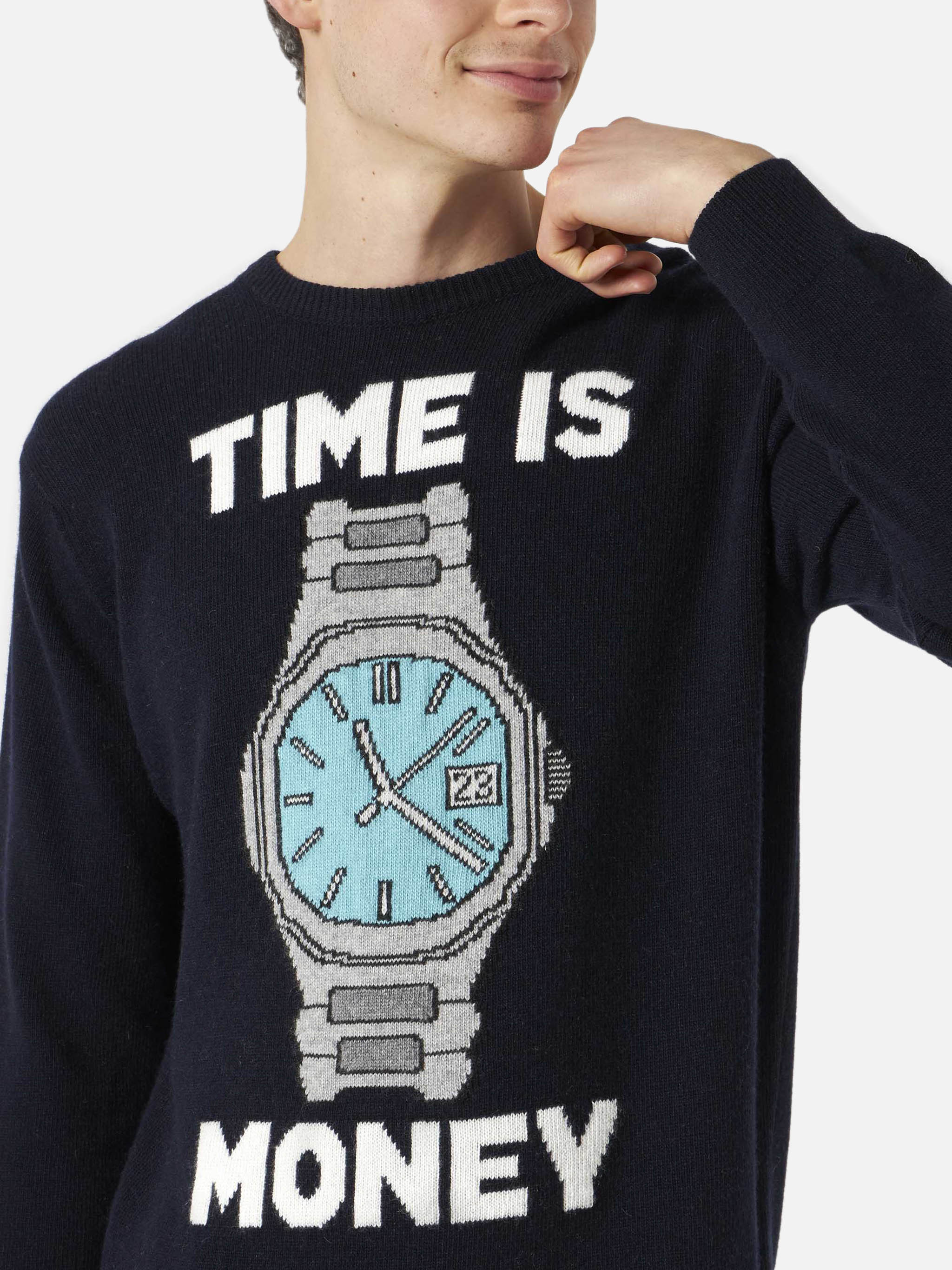 mc2-saint-barth-maglia-heron-uomo-blu-navy-time-is-money-in-misto-cashmere image 1