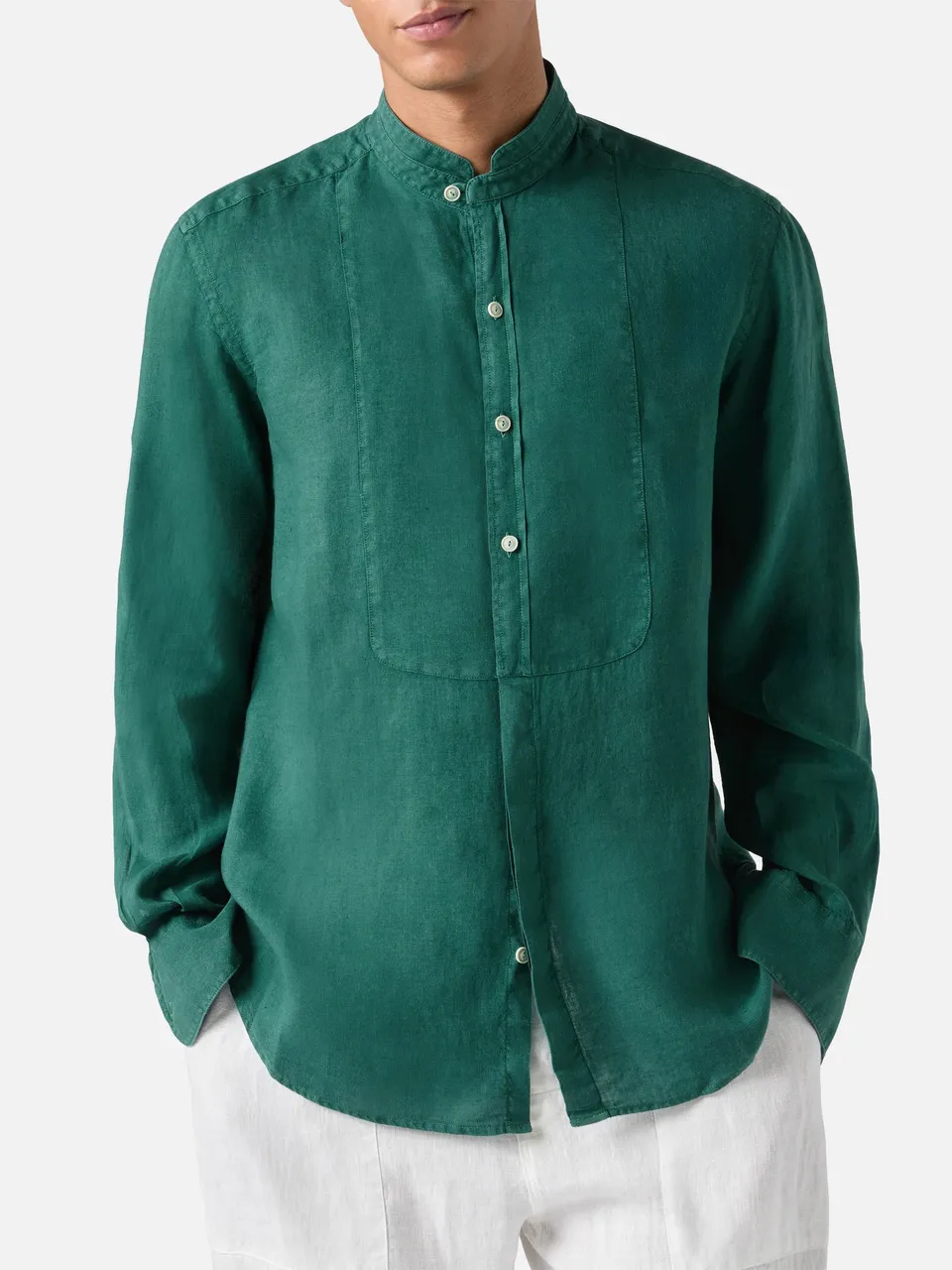 mc2-saint-barth-pierre-camicia-uomo-in-lino-verde-collo-alla-corea image 1