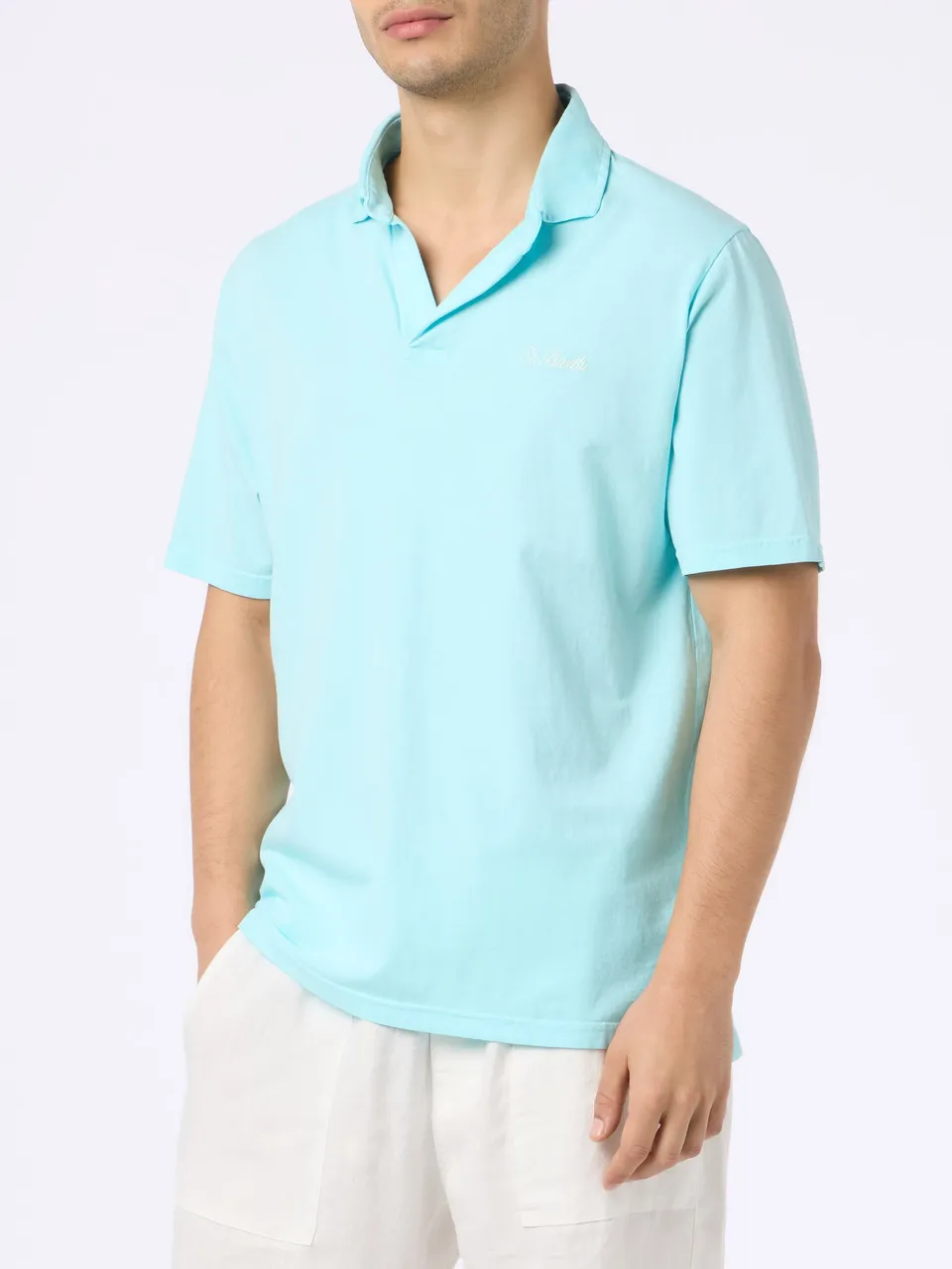 mc2-saint-barth-polo-brighton-uomo-in-cotone-jersey-verde-acqua-tinta-unita image 1