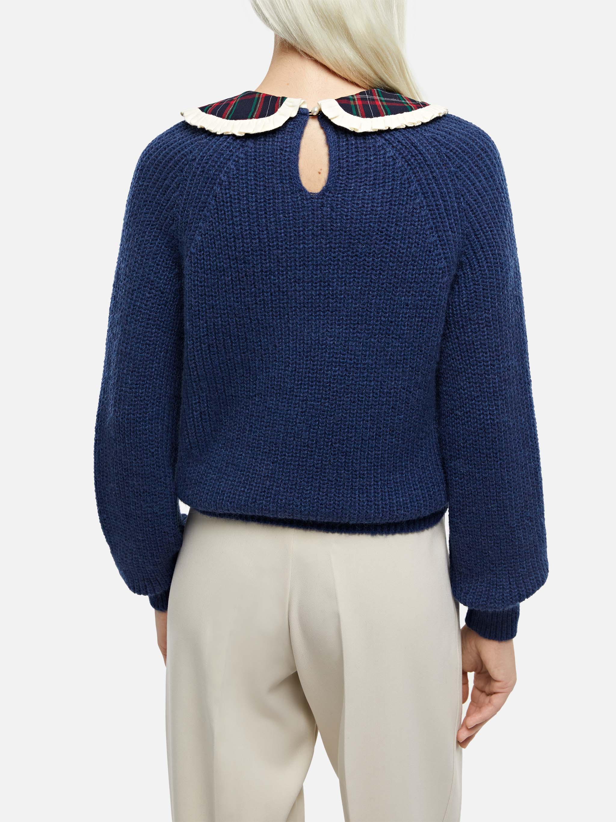 mc2-saint-barth-calia-maglione-donna-blu-navy-coste-collo-tartan image 3