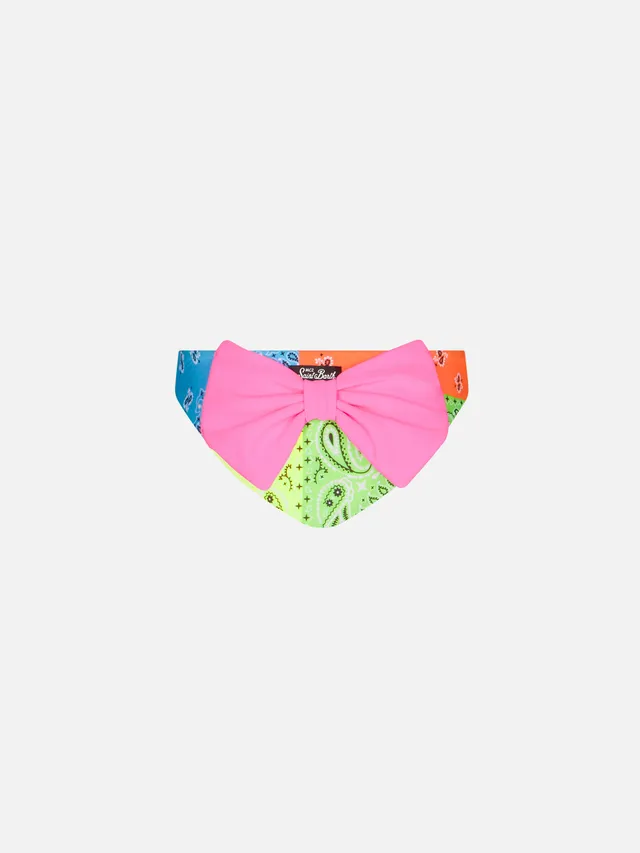 mc2-saint-barth-slip-da-bagno-da-bambina-con-stampa-bandana-fluo-e-fiocco-rosa image 1