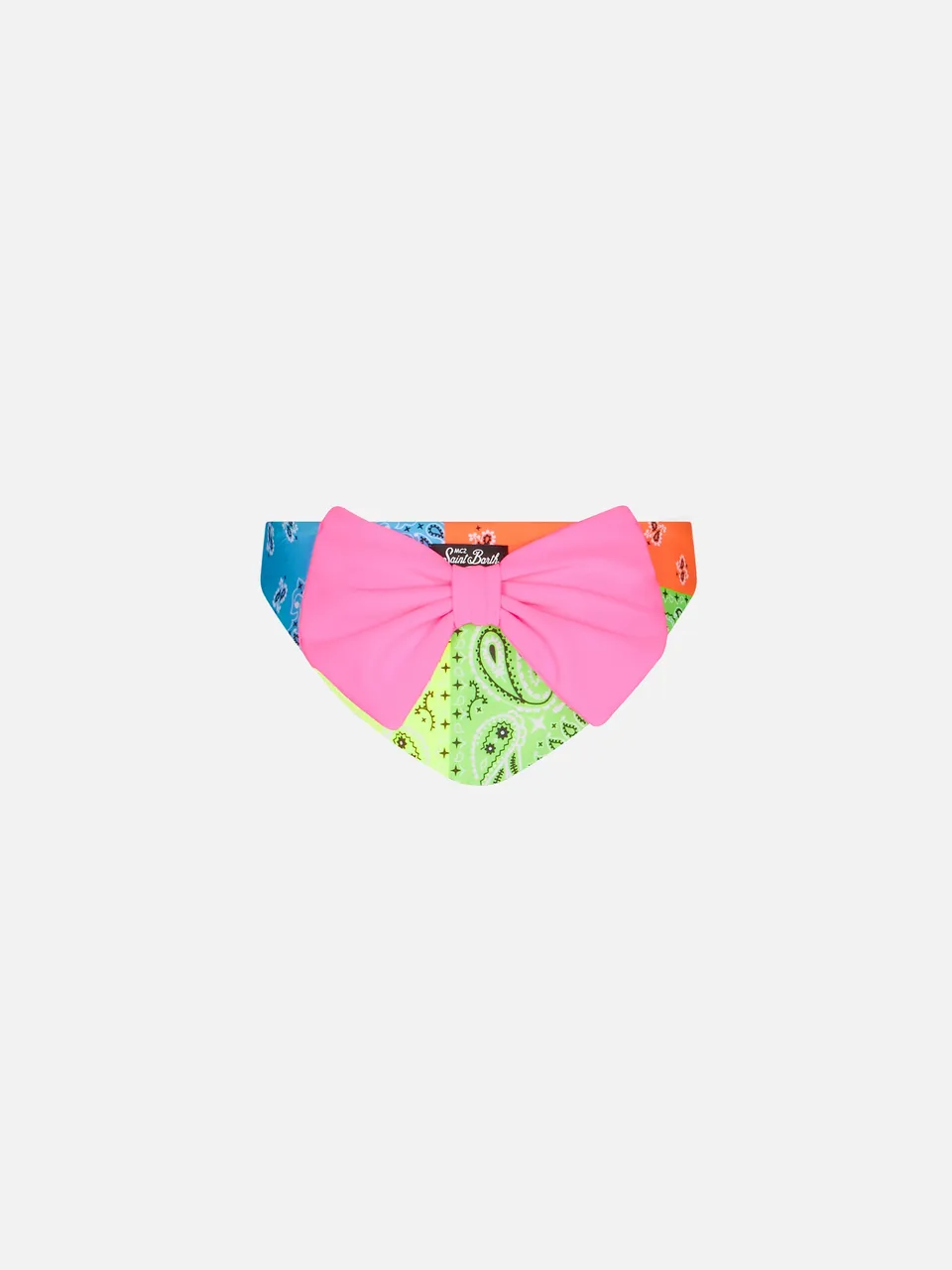 mc2-saint-barth-slip-da-bagno-da-bambina-con-stampa-bandana-fluo-e-fiocco-rosa image 1