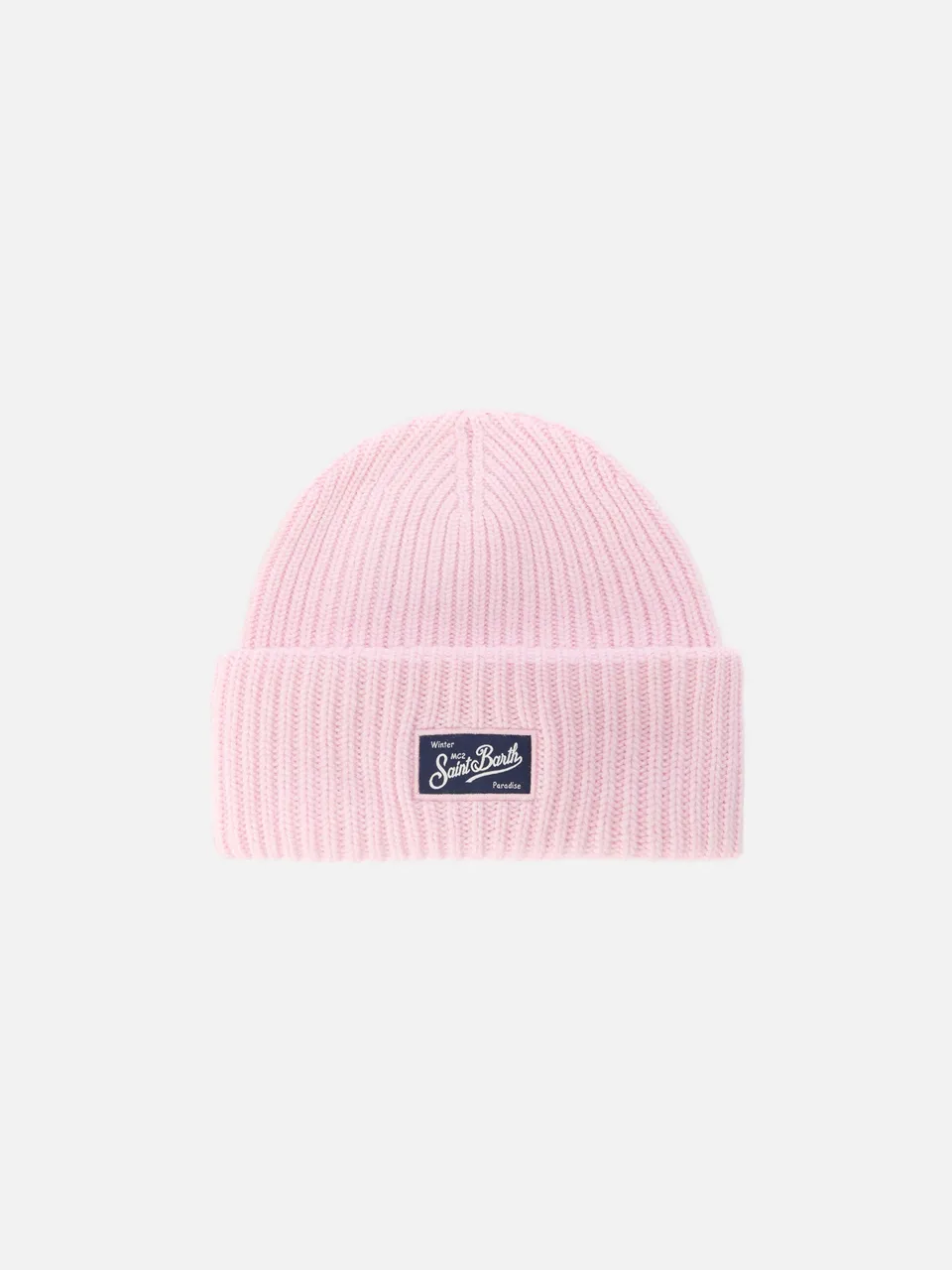 mc2-saint-barth-berry-brr0003-berretto-a-coste-in-misto-cashmere-rosa-con-patch- image 1