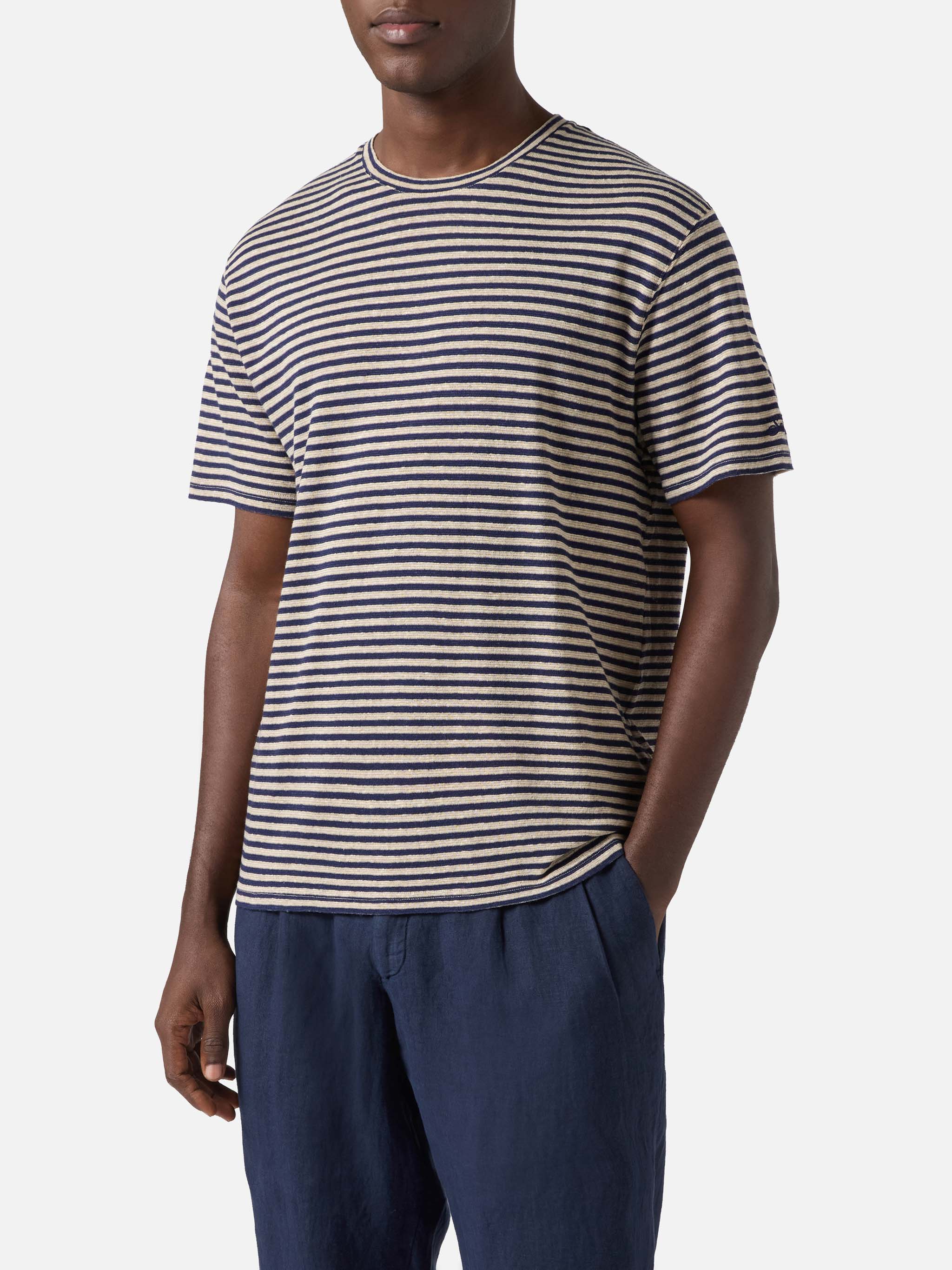mc2-saint-barth-dover-t-shirt-in-cotone-a-righe-blu-con-ricamo-logo image 2