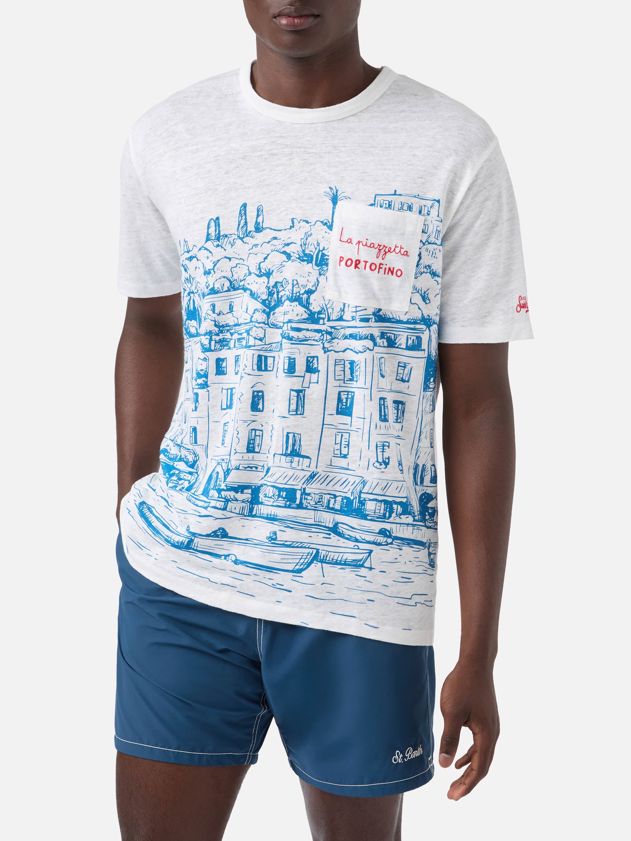 mc2-saint-barth-t-shirt-ecstasea-uomo-in-lino-jersey-bianco-con-stampa-portofino image 2