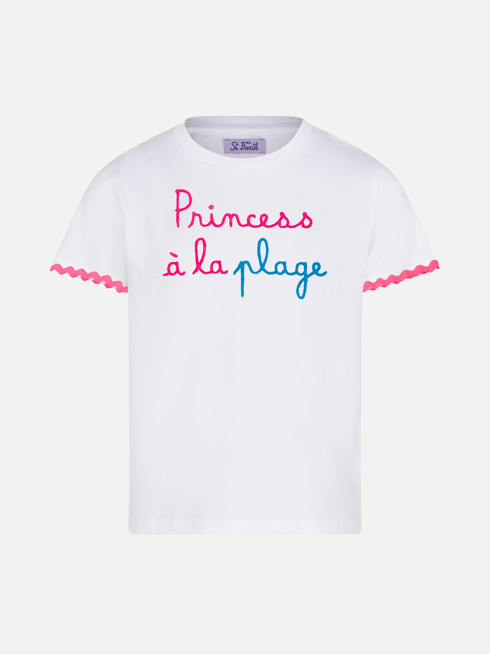 t-shirt-mc2-saint-barth-da-bambina-con-scritta-princess-la-plage-e-ricamo image 1