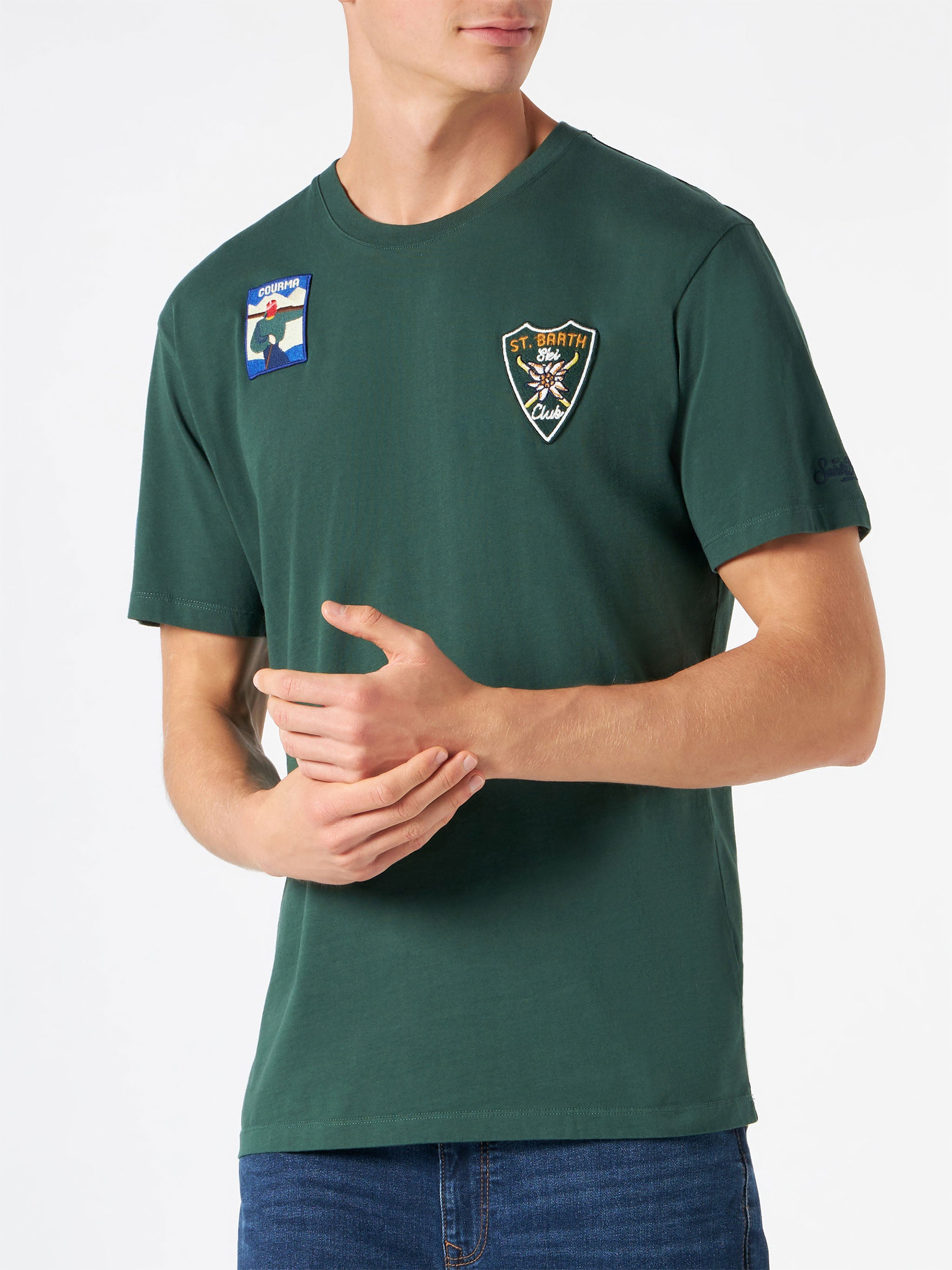 mc2-saint-barth-arnott-t-shirt-uomo-cotone-verde-bosco-patch-multicolor-slim image 3