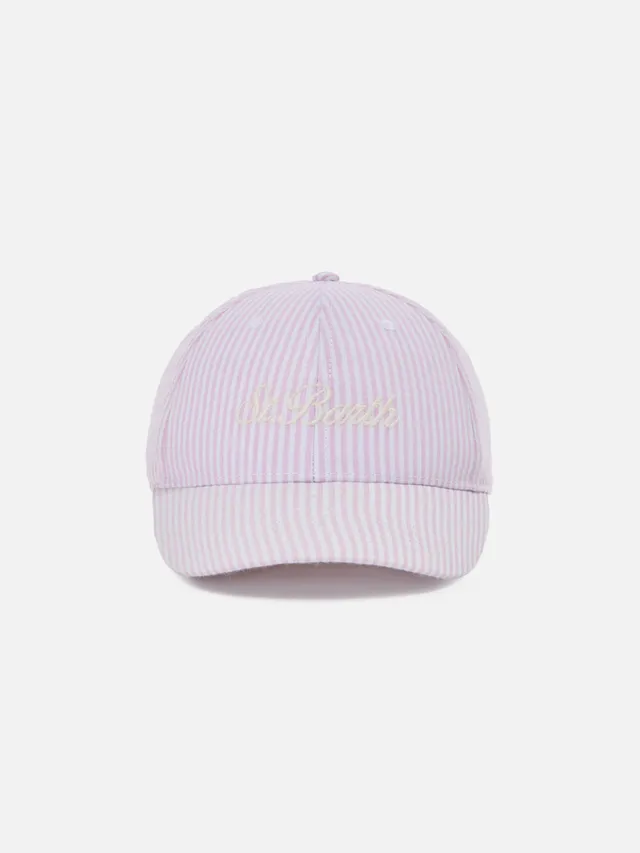 mc2-saint-barth-patmos-cappellino-baseball-con-visiera-in-cotone-seersucker-a-ri image 1