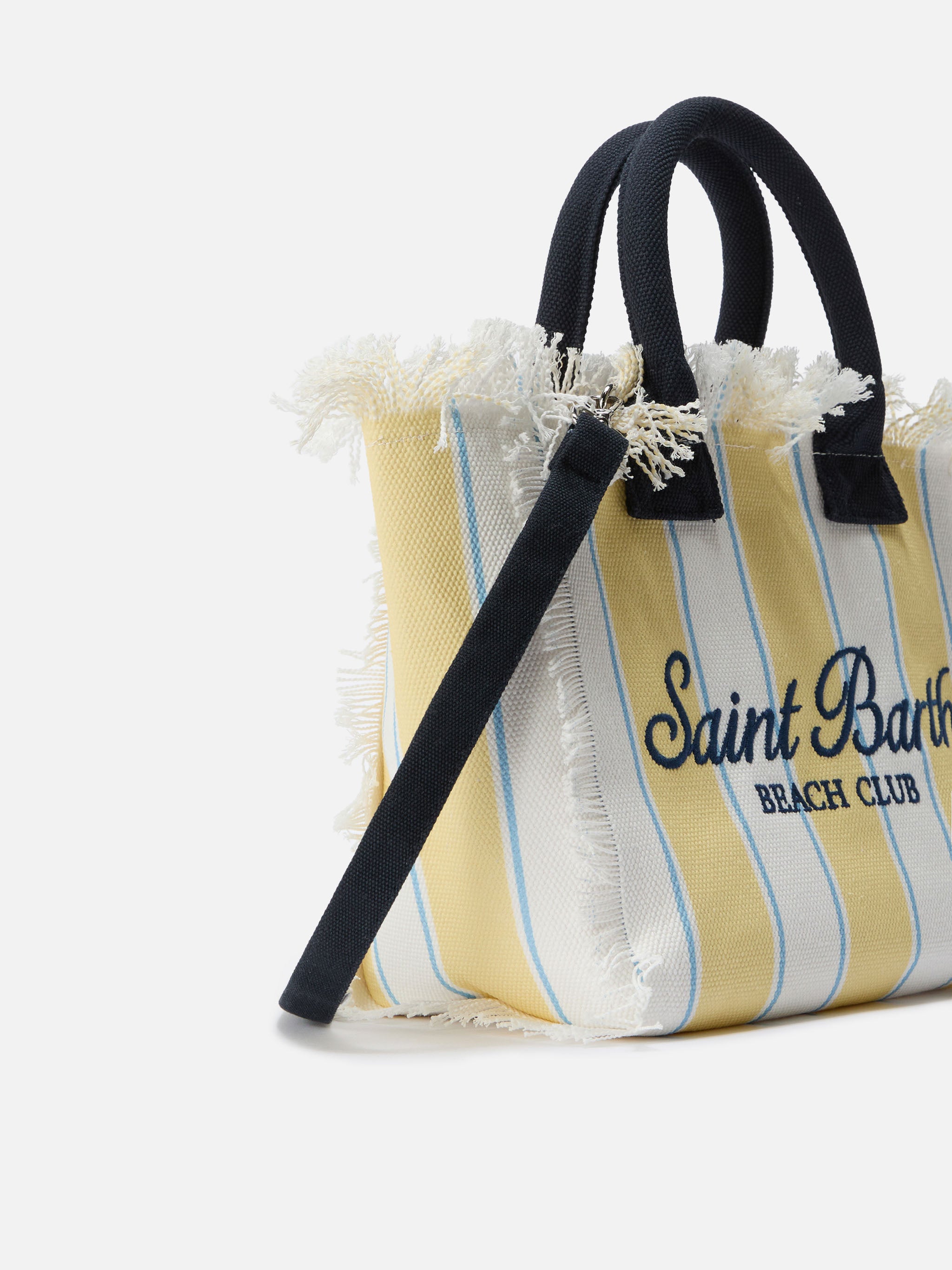 mc2-saint-barth-colette-borsa-canvas-gialla-a-righe-con-logo-ricamato image 2