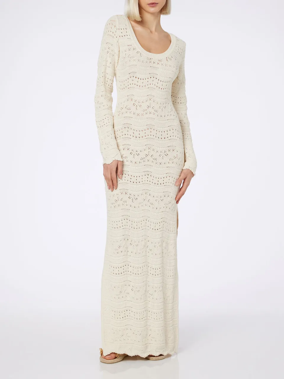 mc2-saint-barth-abito-midi-belly-in-maglia-traforata-panna image 1