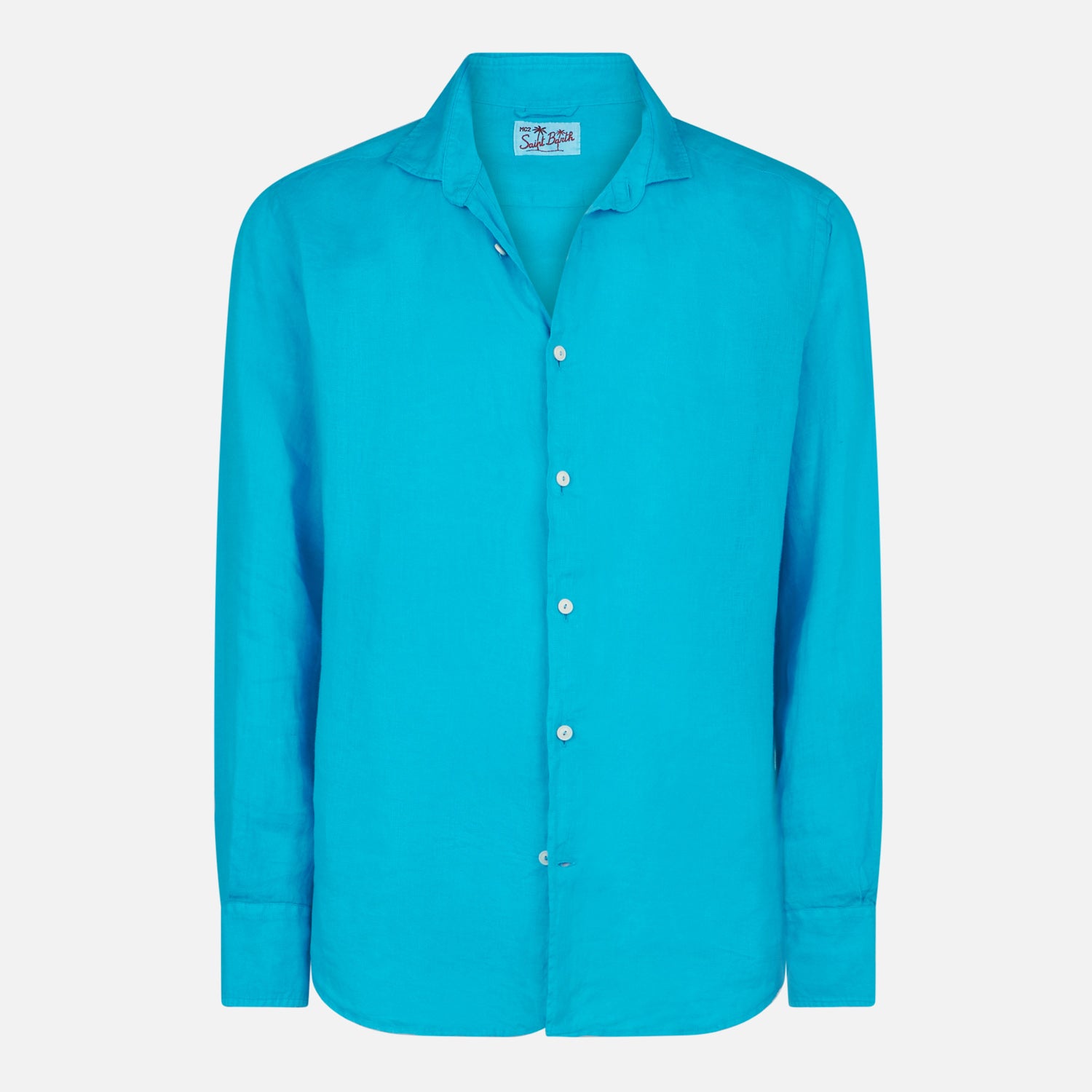mc2-saint-barth-camicia-pamplona-uomo-in-lino-turchese-maniche-lunghe image 4