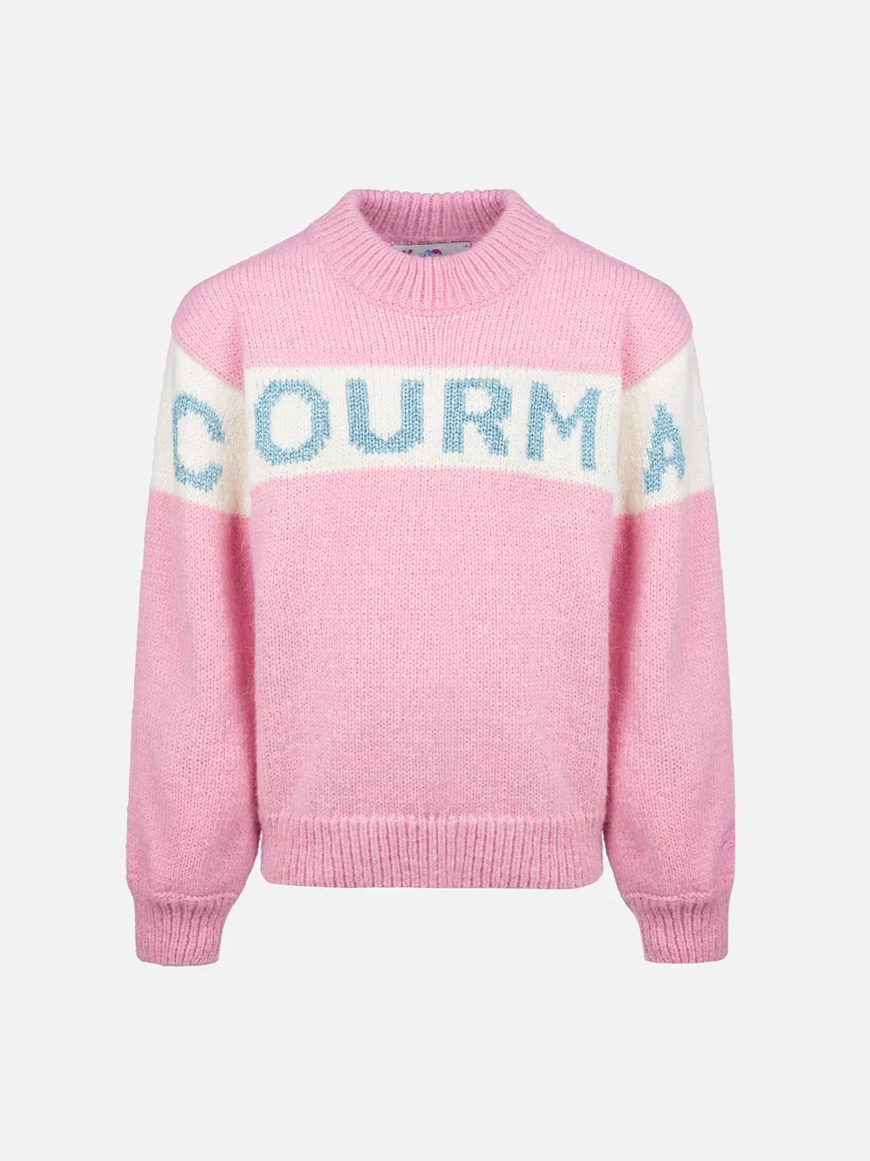 mc2-saint-barth-maglione-bambina-danya-girocollo-rosa-con-logo-courma-in-lurex image 1