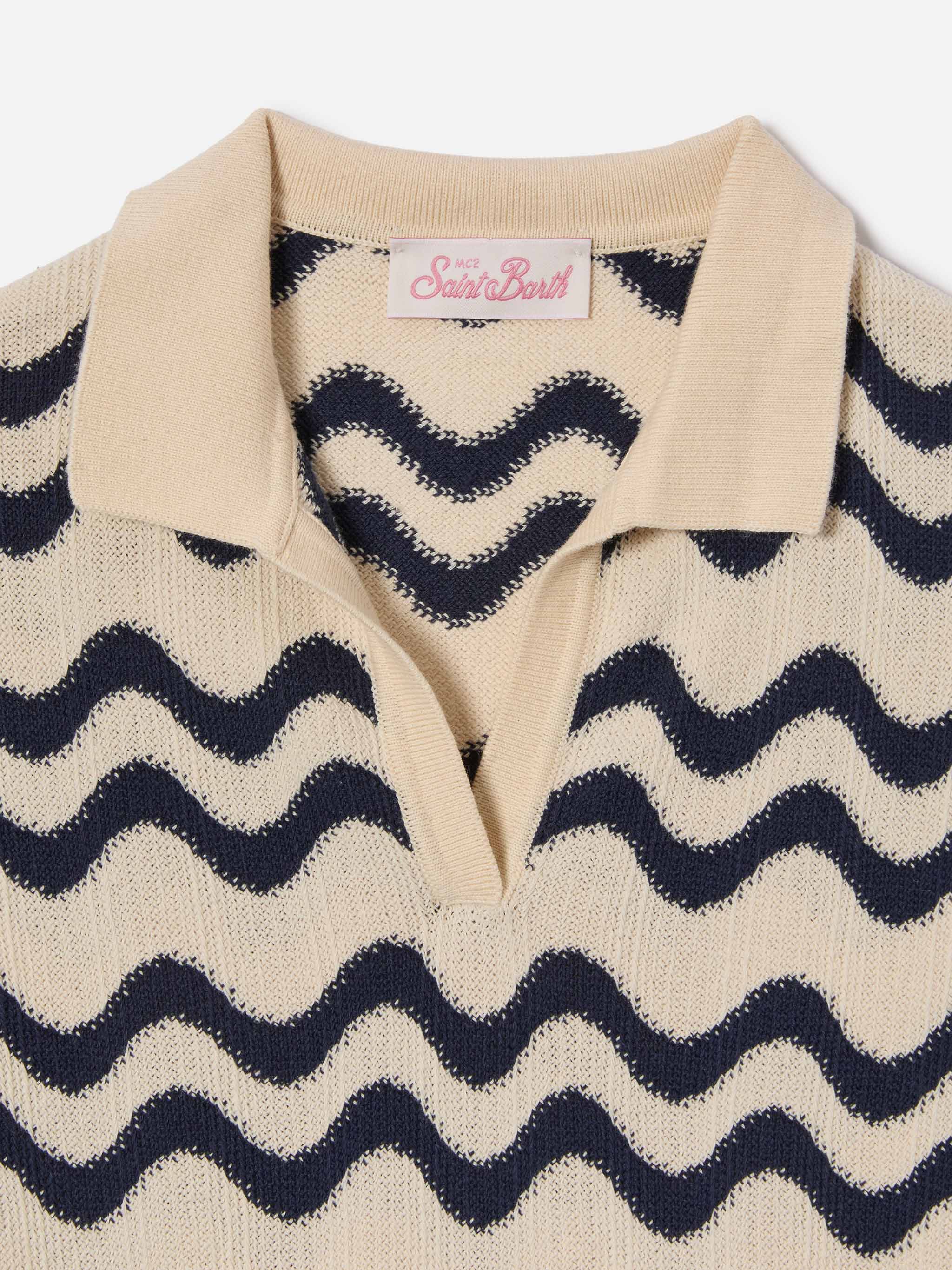 mc2-saint-barth-polo-lala-jr-in-maglia-misto-cotone-fantasia-onde-blu-e-avorio image 3