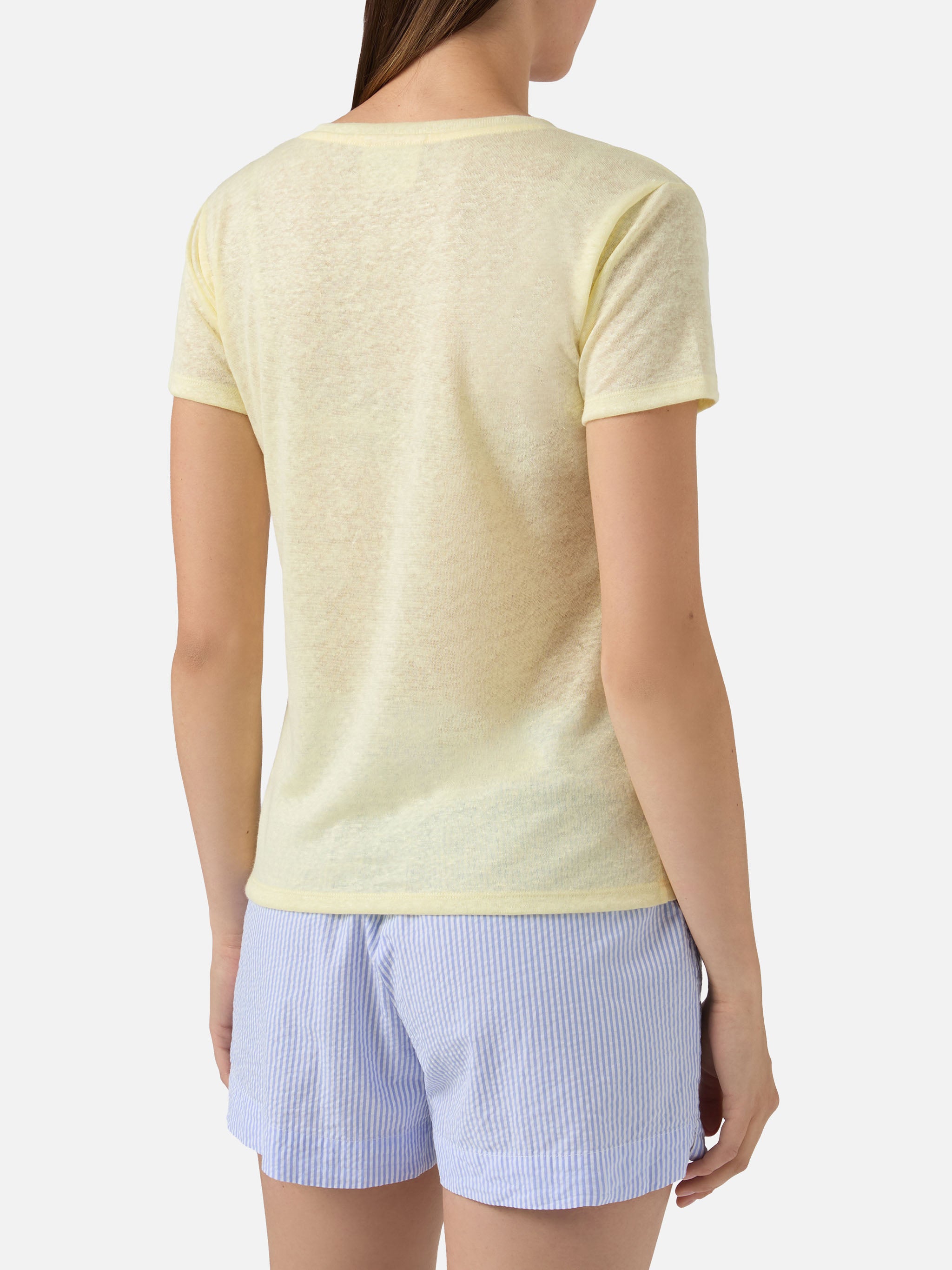 mc2-saint-barth-eloise-t-shirt-da-donna-gialla-in-lino-con-logo-ricamato-tono-su image 6