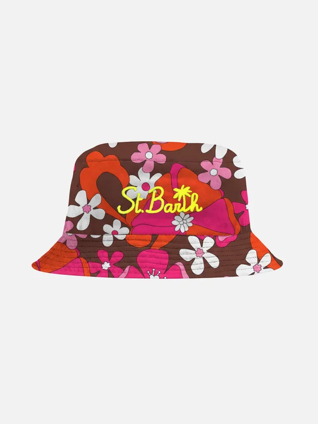 mc2-saint-barth-cappello-pescatore-floreale-cotone-marrone image 1