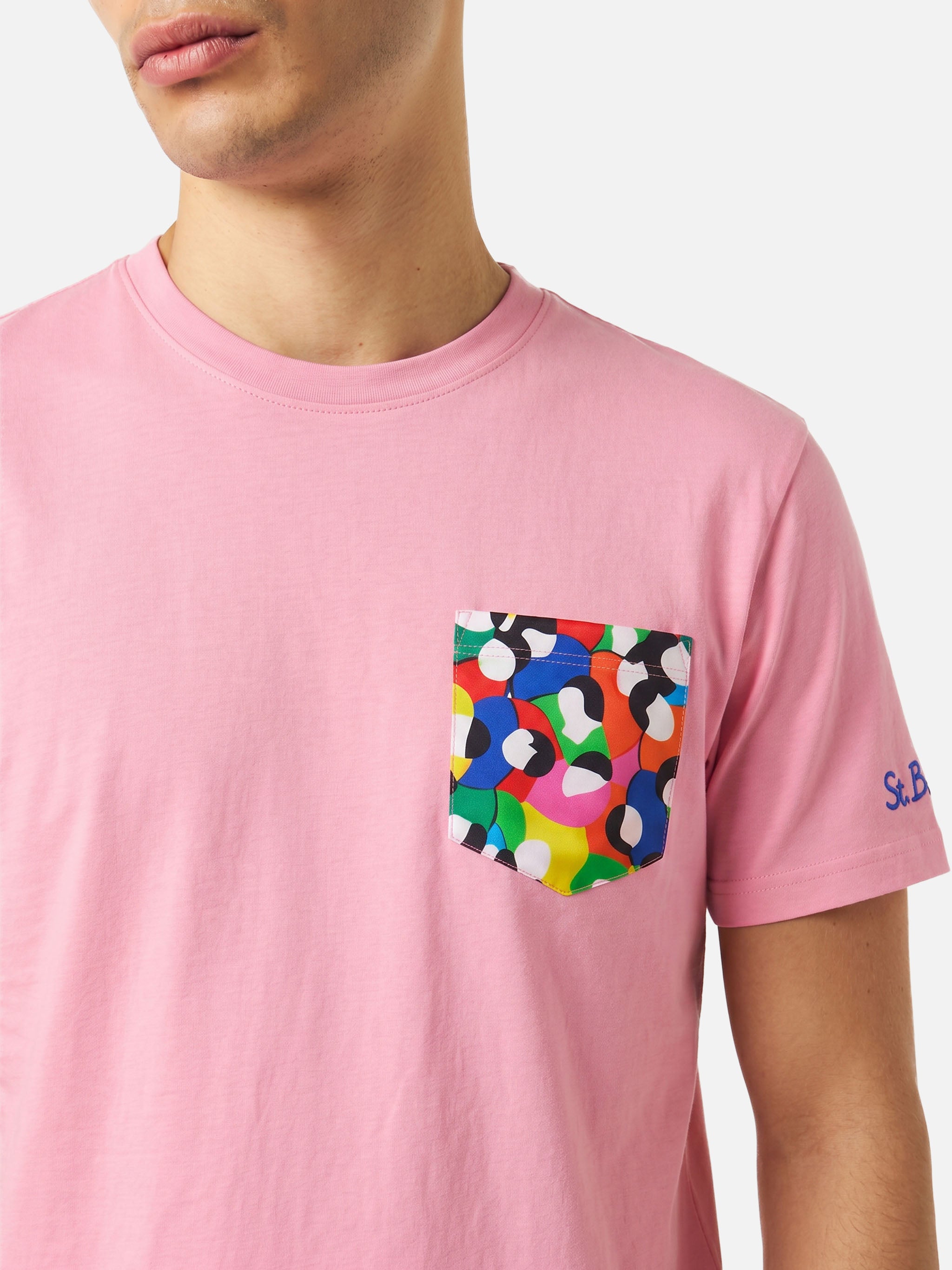 mc2-saint-barth-blanche-t-shirt-uomo-rosa-con-taschino-multicolor-lodola-special image 2