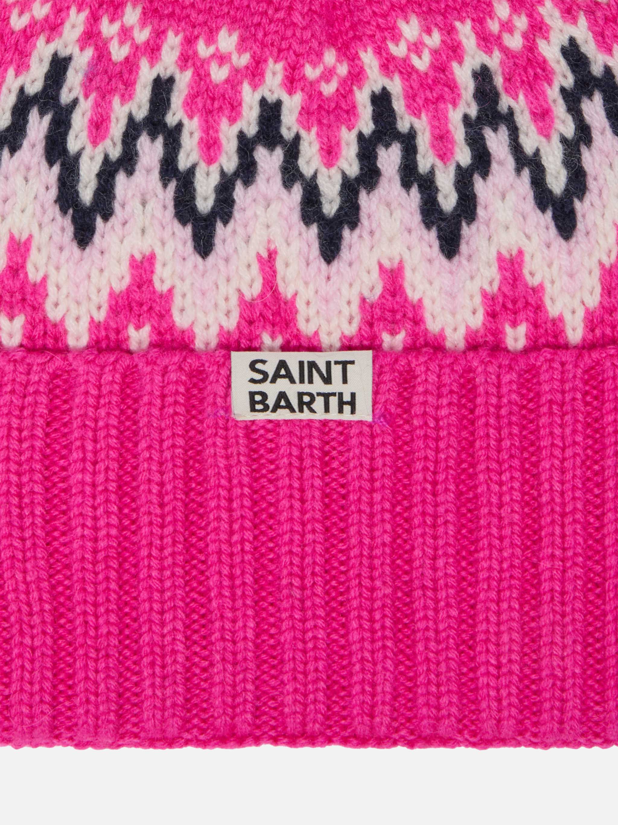 mc2-saint-barth-wengen-berretto-bambina-maglia-fucsia-pompon-blu image 2