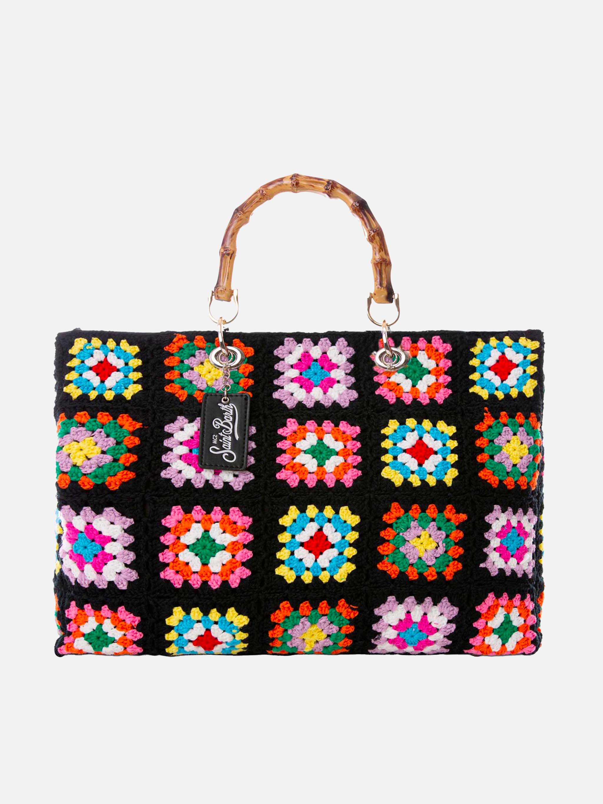 mc2-saint-barth-borsa-tote-fatta-a-mano-all-uncinetto-multicolore-su-fondo-nero- image 1