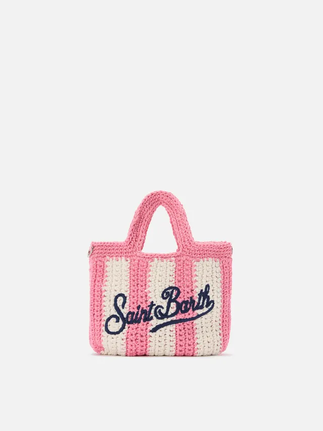 mc2-saint-barth-borsa-crochet-mini-borsa-mini-a-righe-rosa-con-logo-ricamato image 1