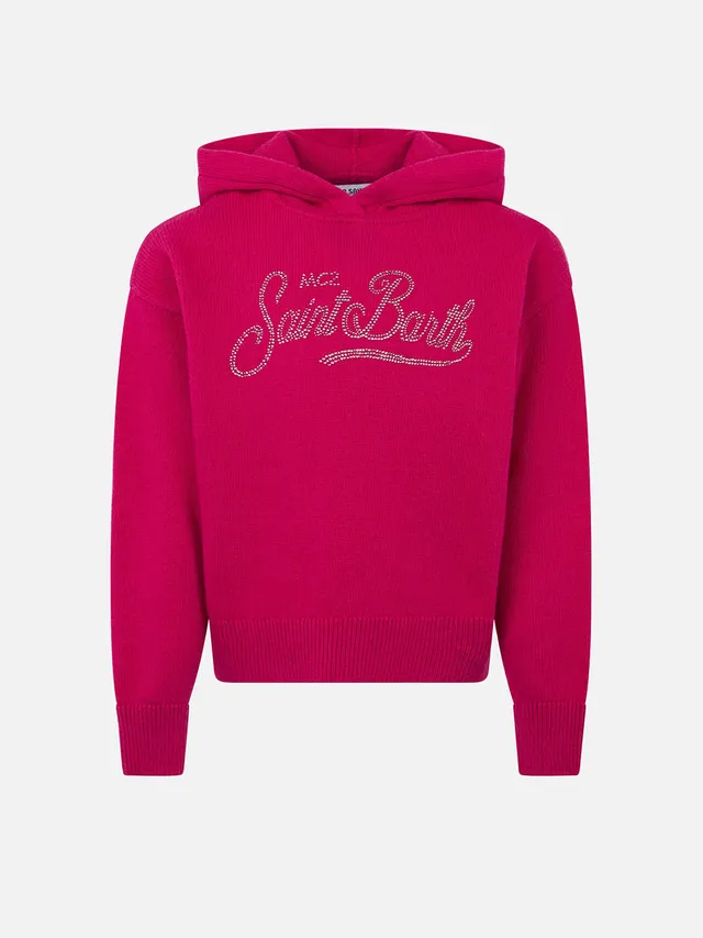 mc2-saint-barth-meg-maglione-bambina-corto-fucsia-con-cappuccio-e-strass image 1