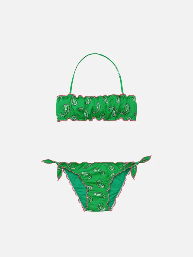 mc2-saint-barth-bikini-bambina-a-fascia-con-stampa-paisley-verde-bordi-arricciat image 1