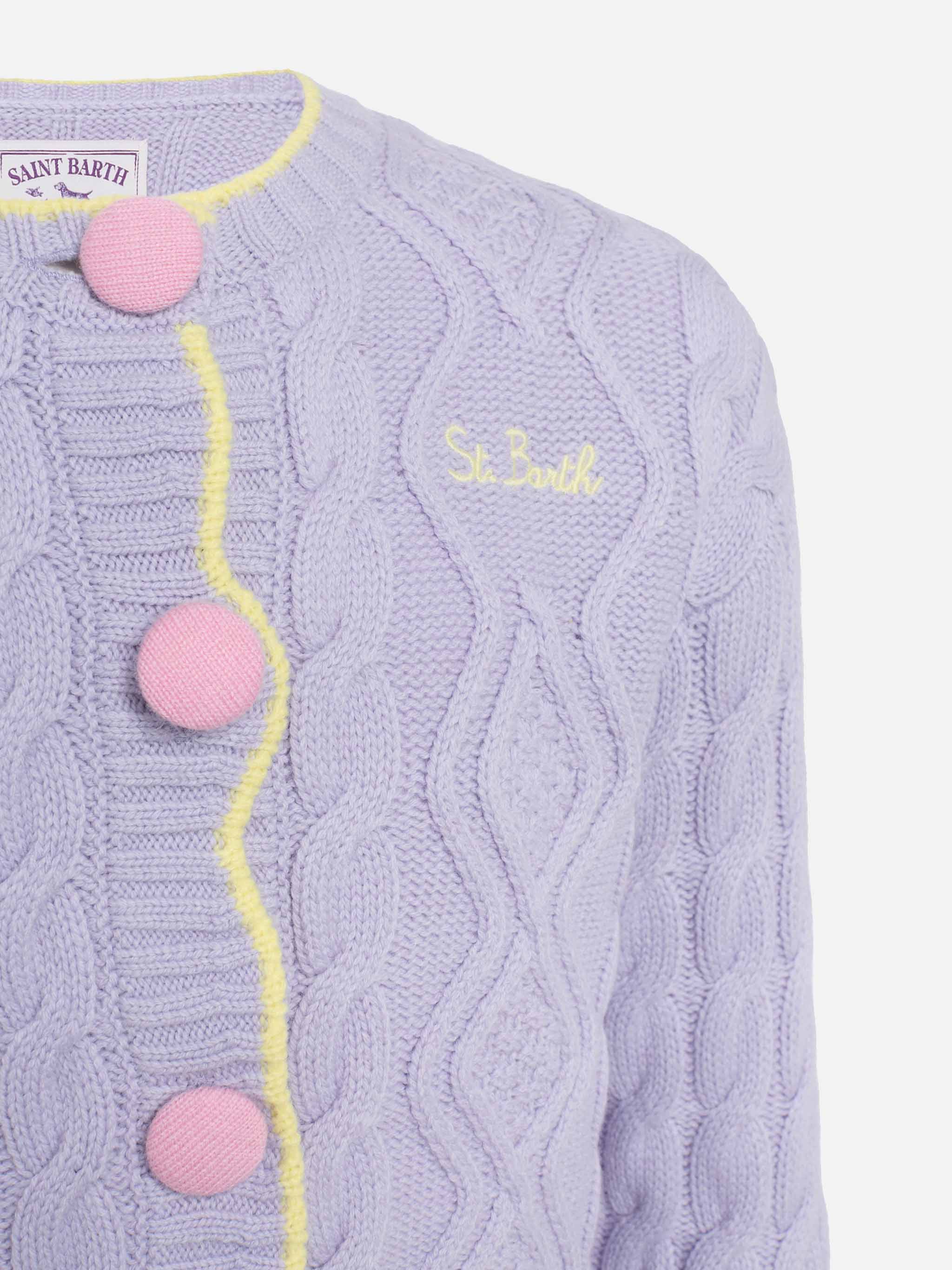 mc2-saint-barth-cardigan-mallery-bambina-in-maglia-aran-lilla-con-bottoni-e-dett image 3