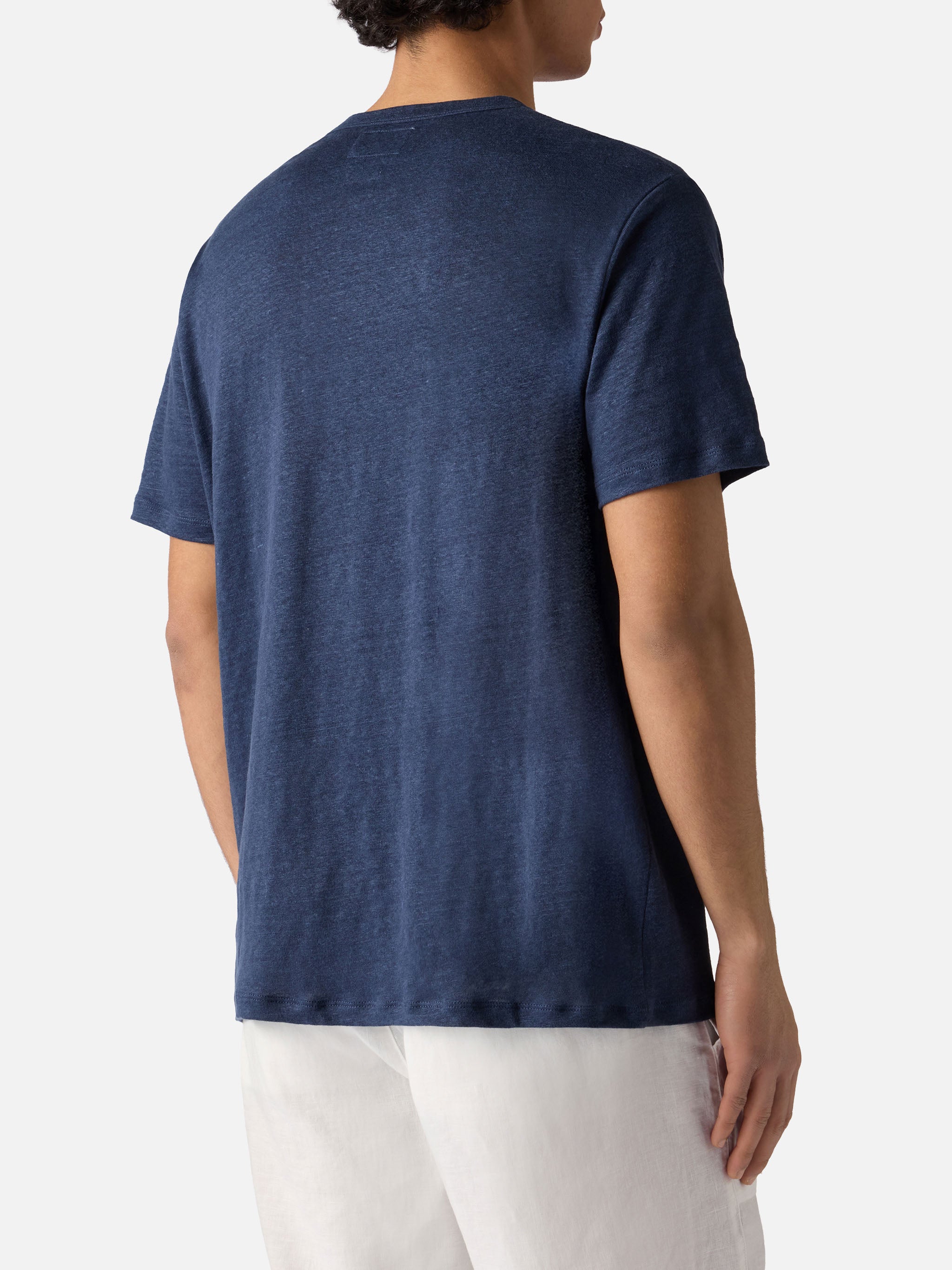 mc2-saint-barth-t-shirt-ecstasea-uomo-in-puro-lino-blu-con-logo-ricamato image 4