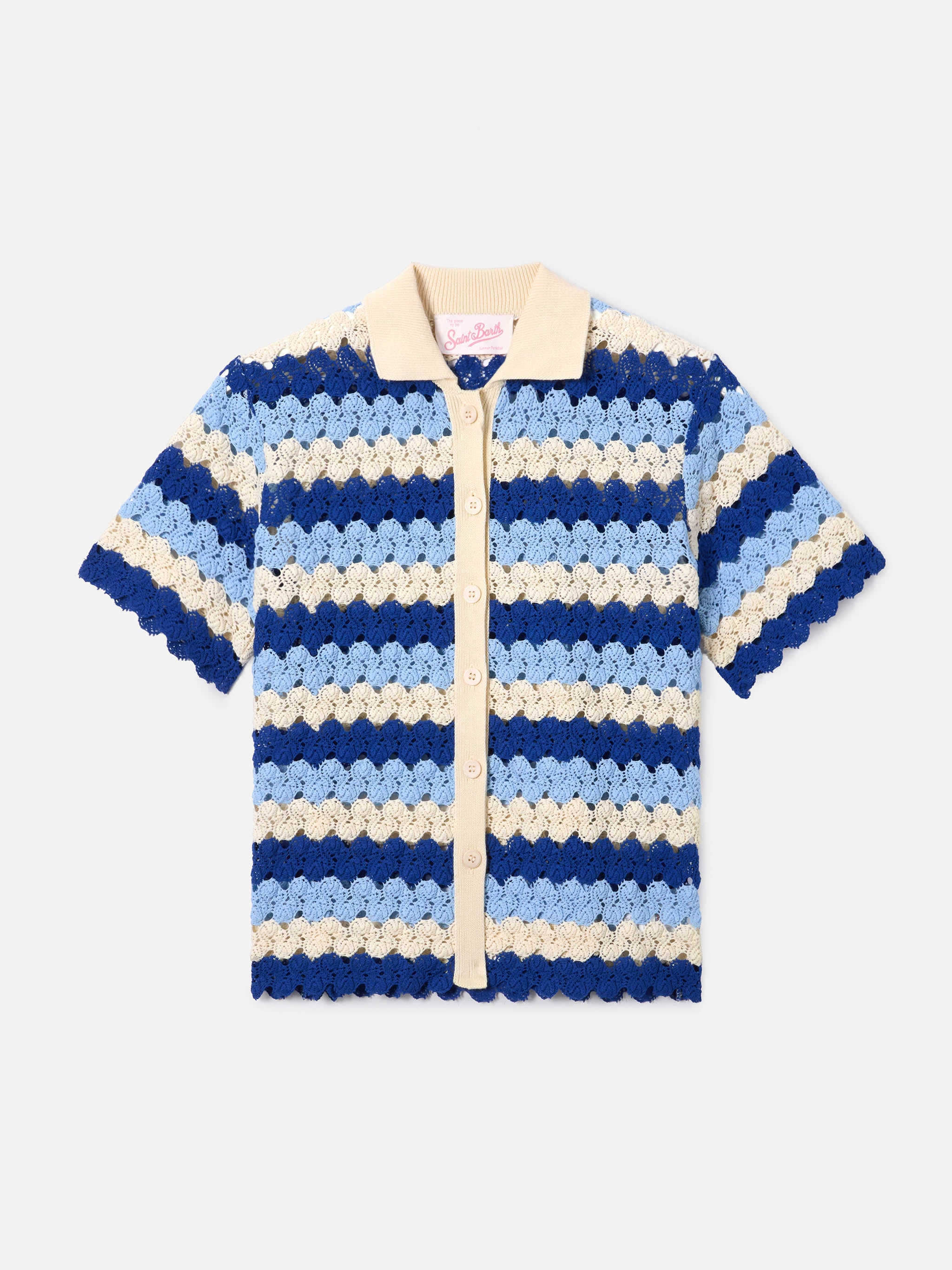 mc2-saint-barth-polo-monet-donna-in-maglia-crochet-a-righe-blu image 5