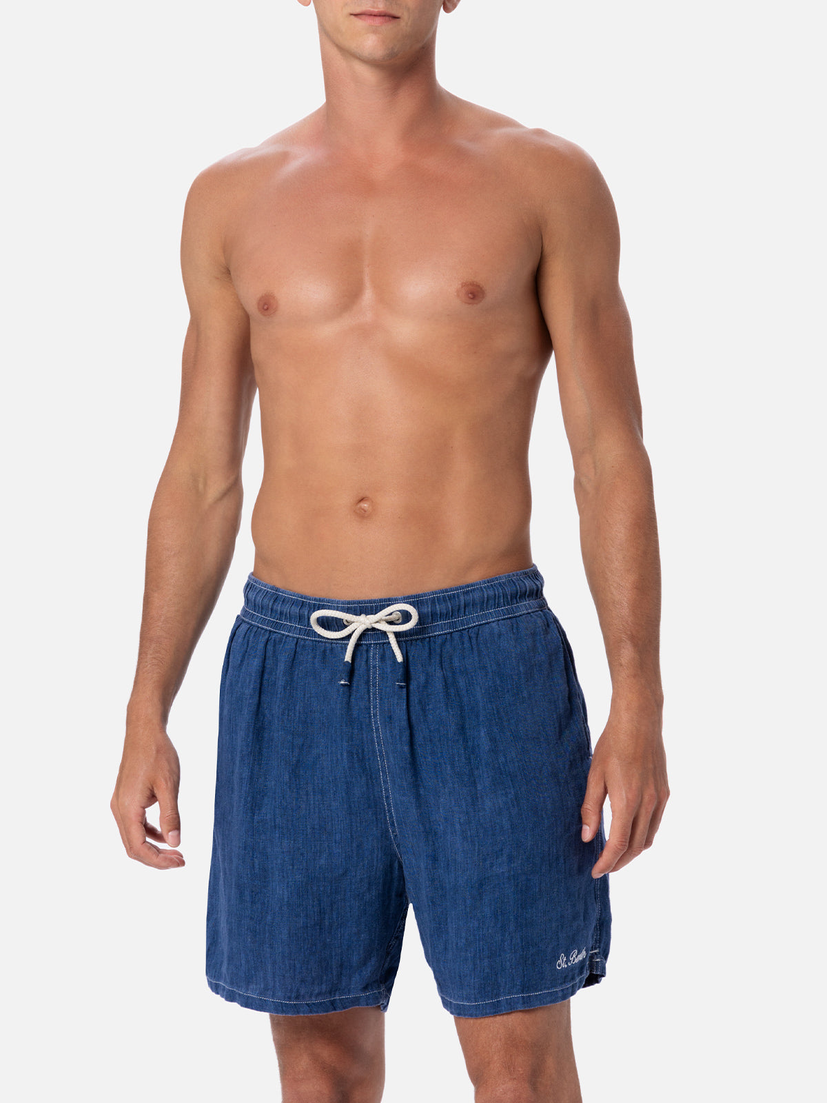 costume-da-bagno-mc2-saint-barth-gustavia-in-lino-blu-denim-tinta-unita image 3
