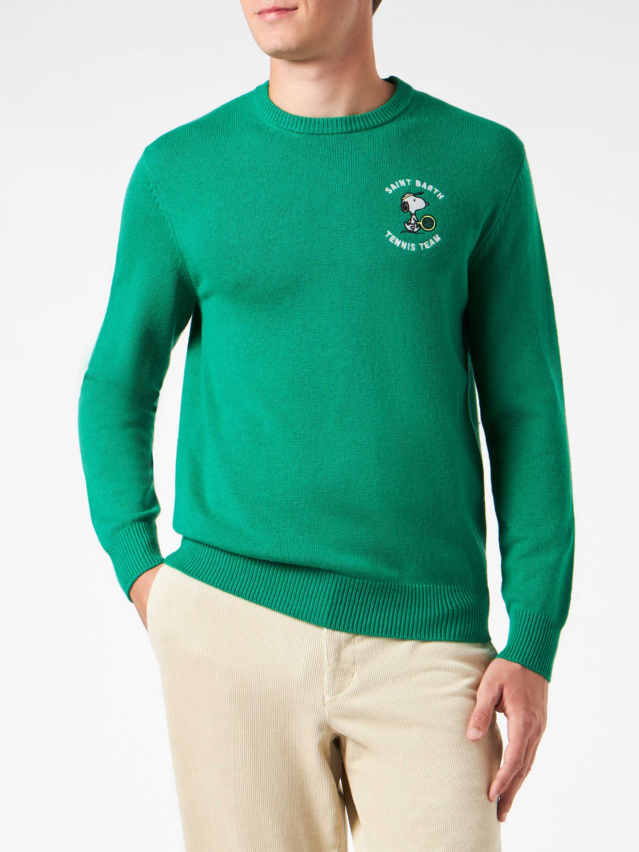 mc2-saint-barth-maglia-heron-uomo-verde-snoopy-tennis-jacquard-peanuts image 2