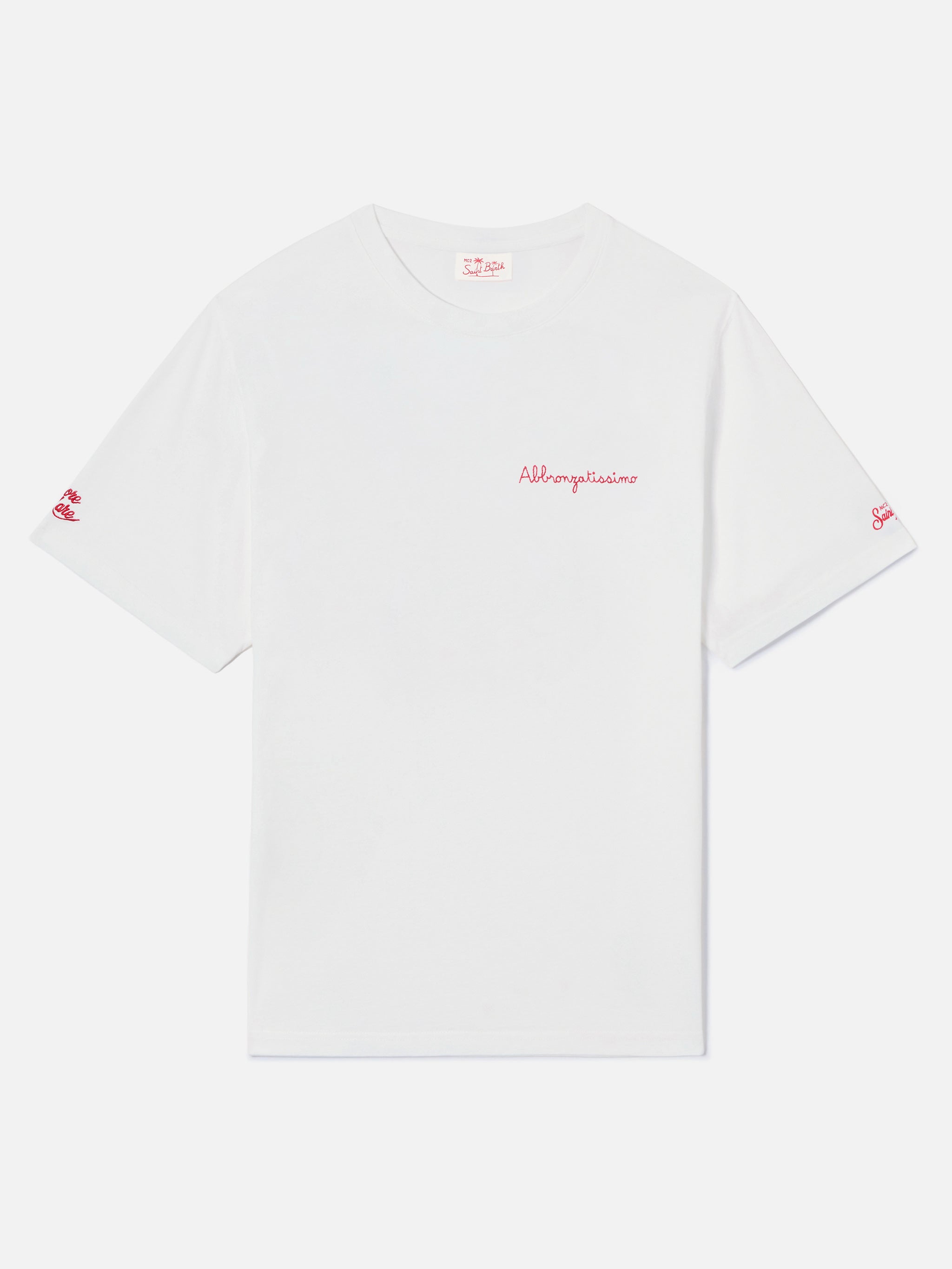 mc2-saint-barth-portofino-t-shirt-uomo-bianca-cotone-ricamo-abbronzatissimo image 4