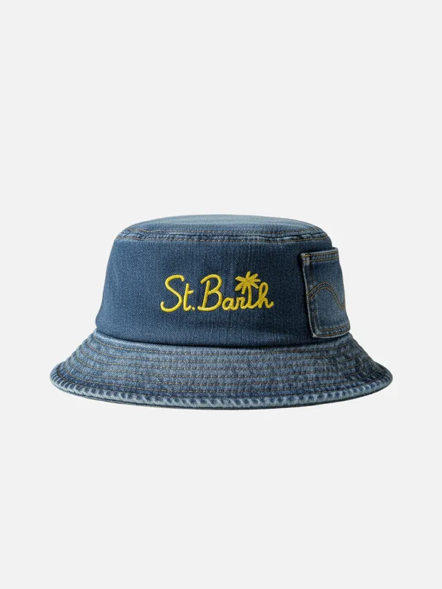 mc2-saint-barth-cappello-pescatore-in-cotone-denim-blu-con-ricamo-st-barth image 1