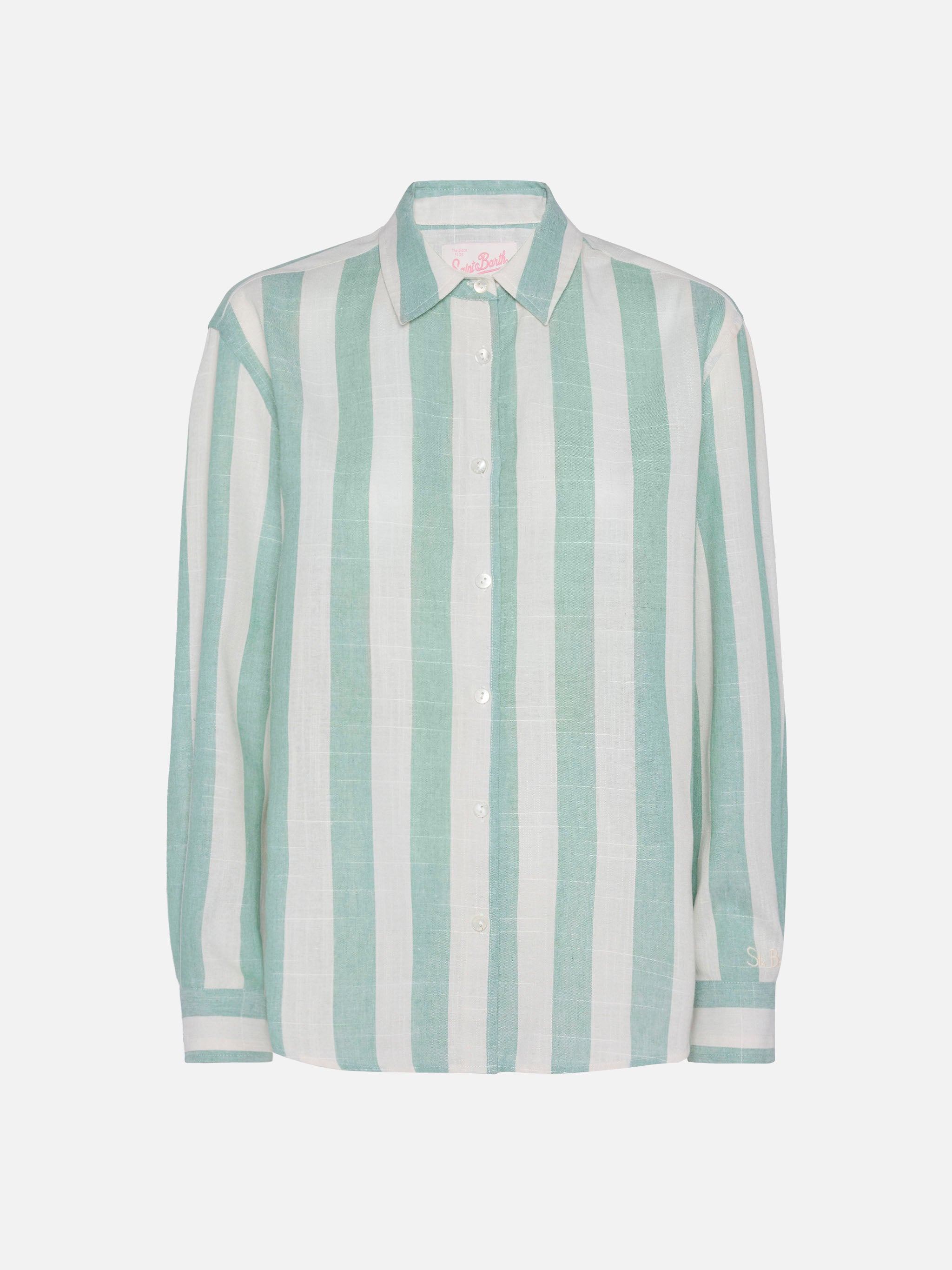 mc2-saint-barth-meredith-camicia-classica-donna-a-righe-verde-salvia image 5