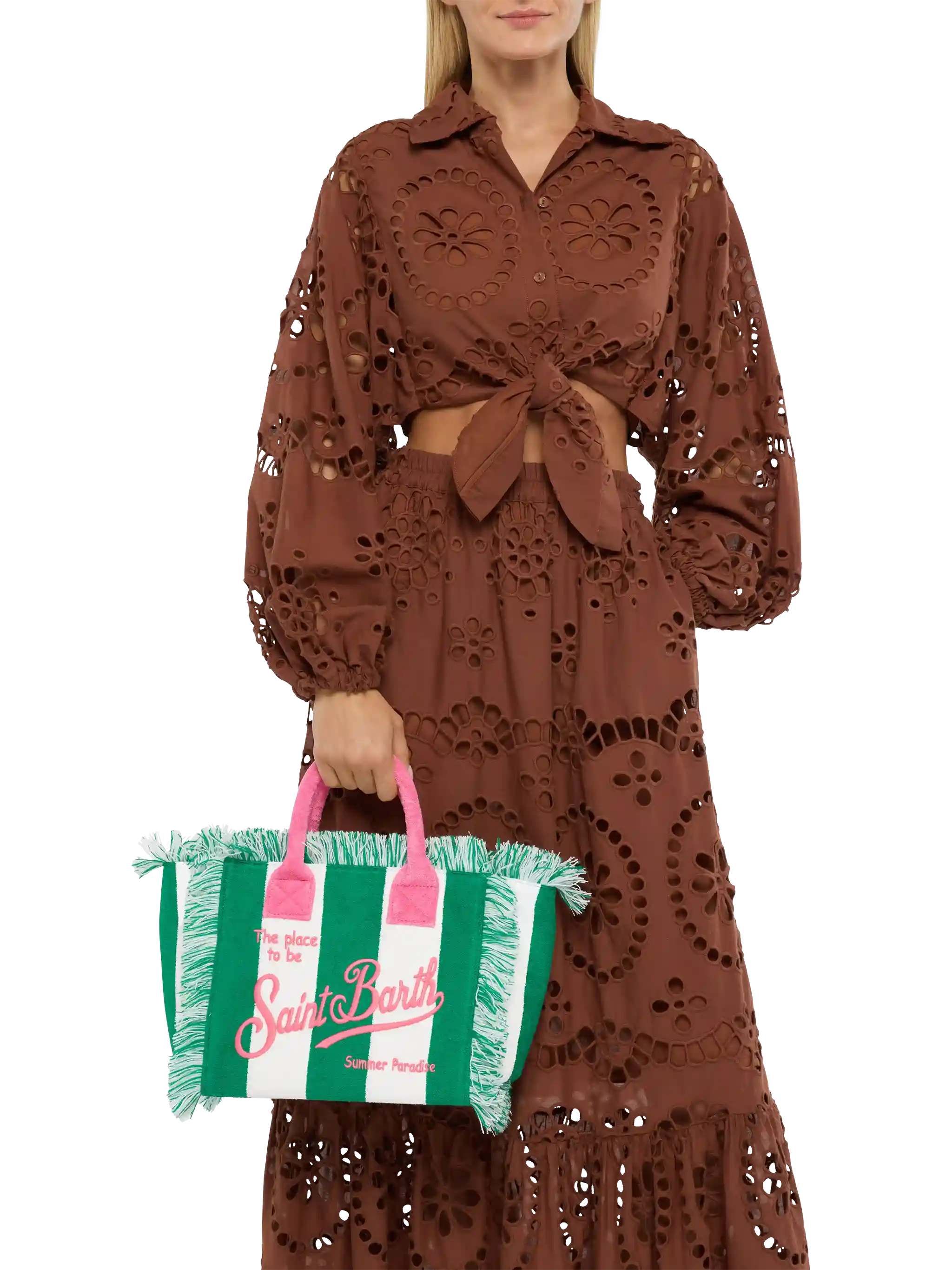 mc2-saint-barth-borsa-colette-in-spugna-verde-con-stampa-a-righe-verdi image 2