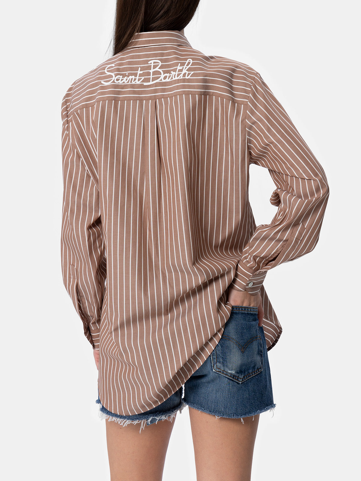 mc2-saint-barth-camicia-brigitte-donna-over-in-cotone-a-righe-marrone image 4