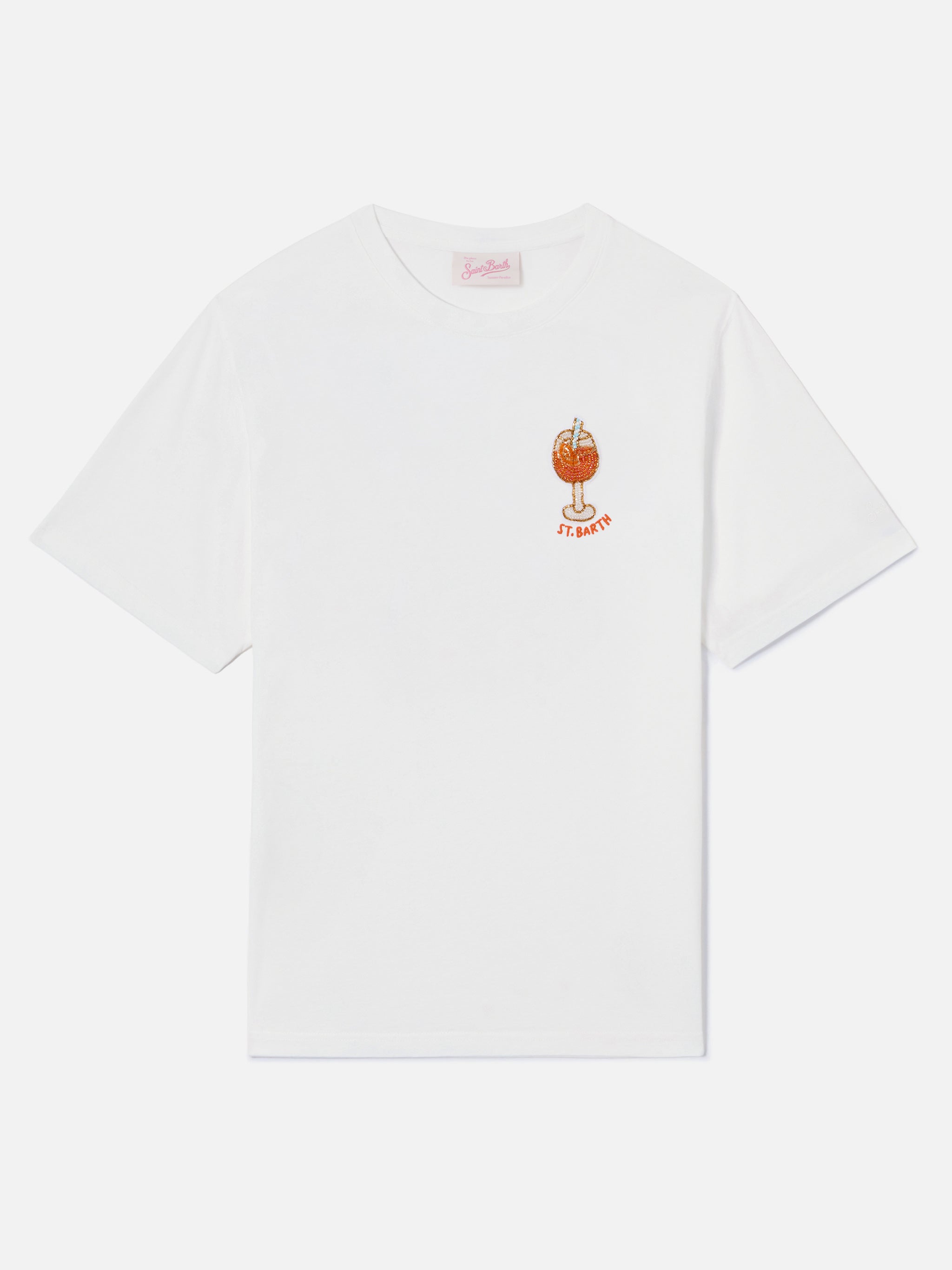 mc2-saint-barth-t-shirt-emilie-donna-in-cotone-bianco-con-ricamo-cocktail-perlin image 4