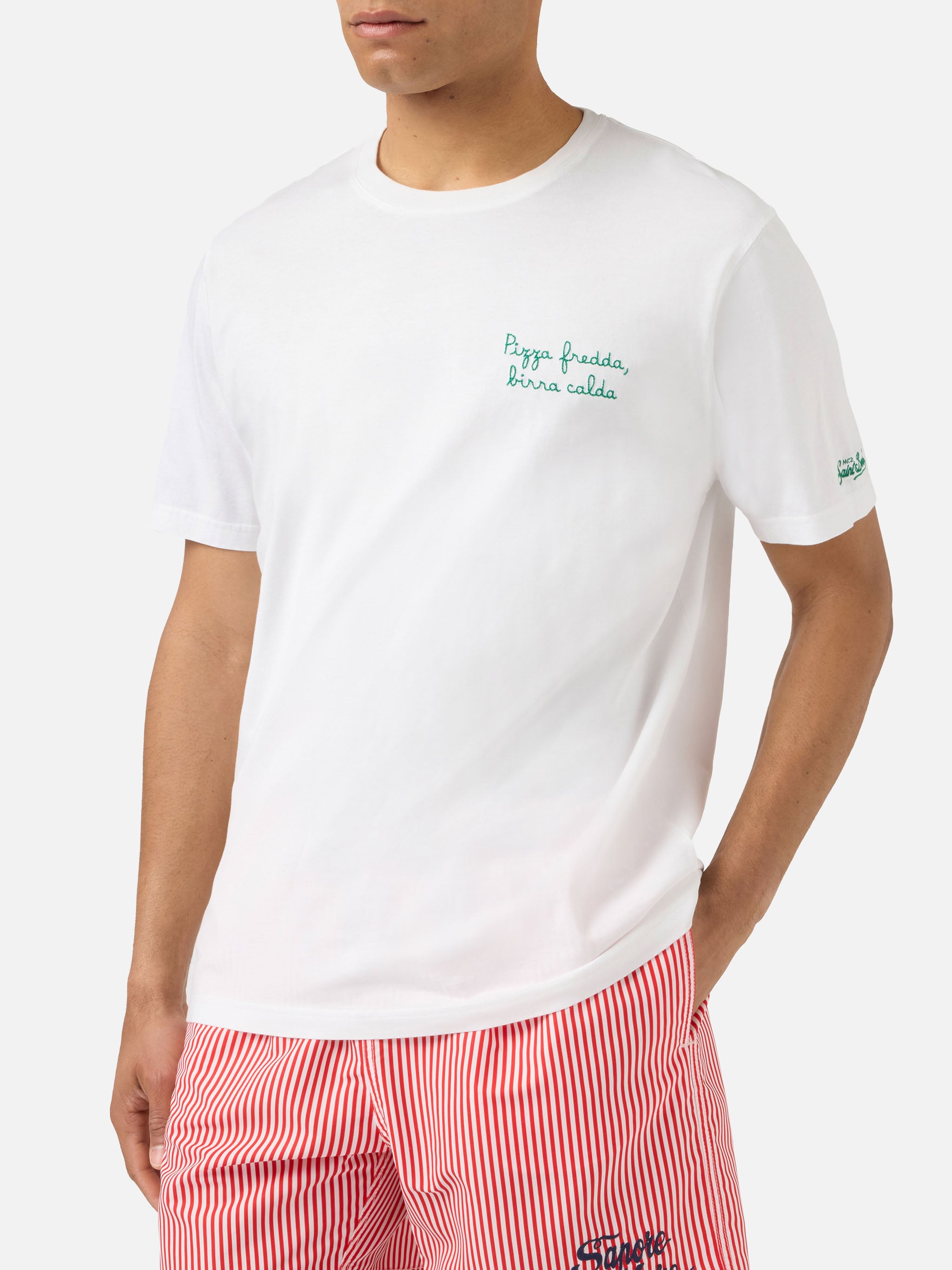 mc2-saint-barth-t-shirt-portofino-bianca-in-puro-cotone-con-ricamo-pizza-fredda- image 2