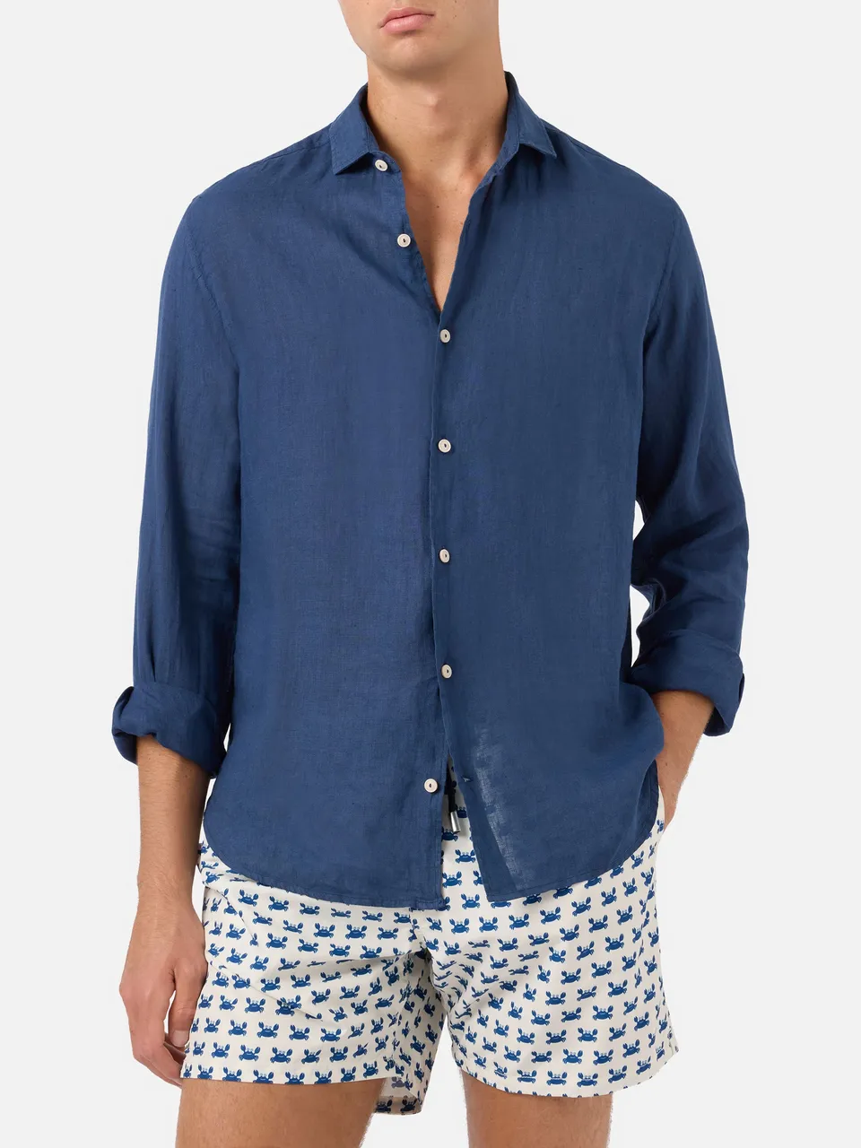 mc2-saint-barth-pamplona-camicia-uomo-in-puro-lino-blu-navy image 1