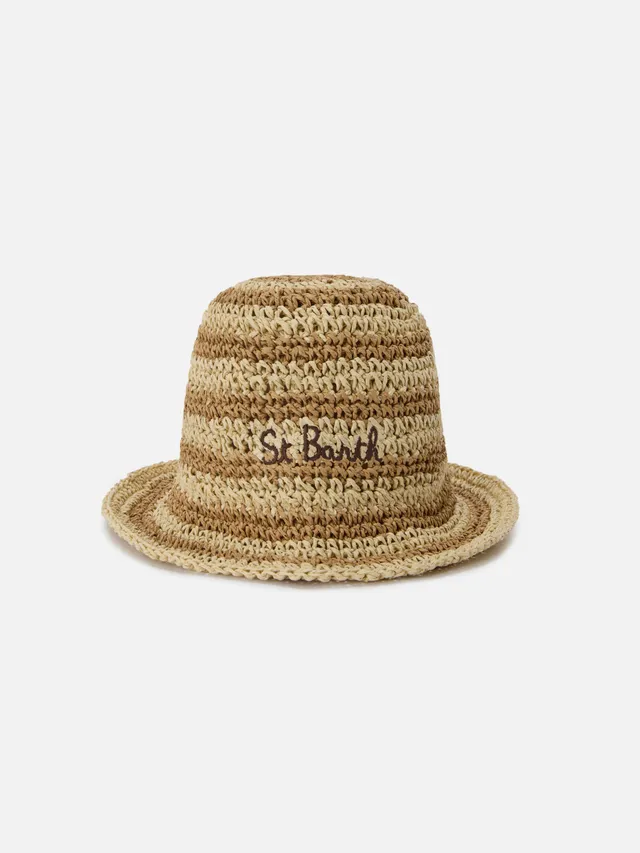 mc2-saint-barth-polly-bucket-hat-donna-beige-bianco-righe-logo-ricamato image 1
