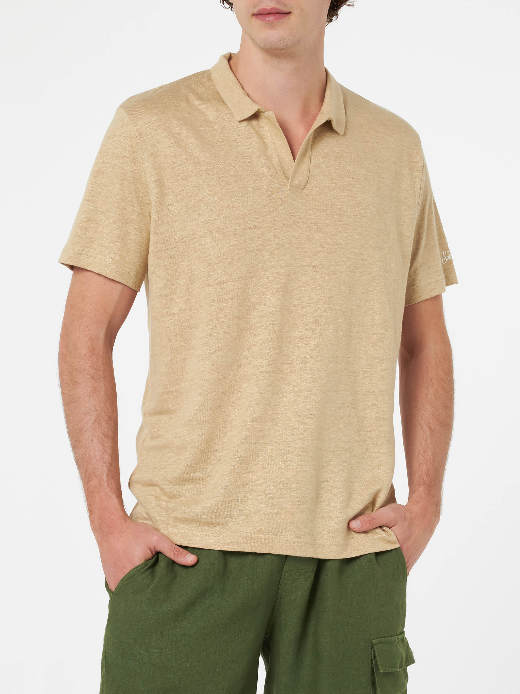 mc2-saint-barth-polo-fraser-senza-bottoni-in-lino-beige-uomo image 1