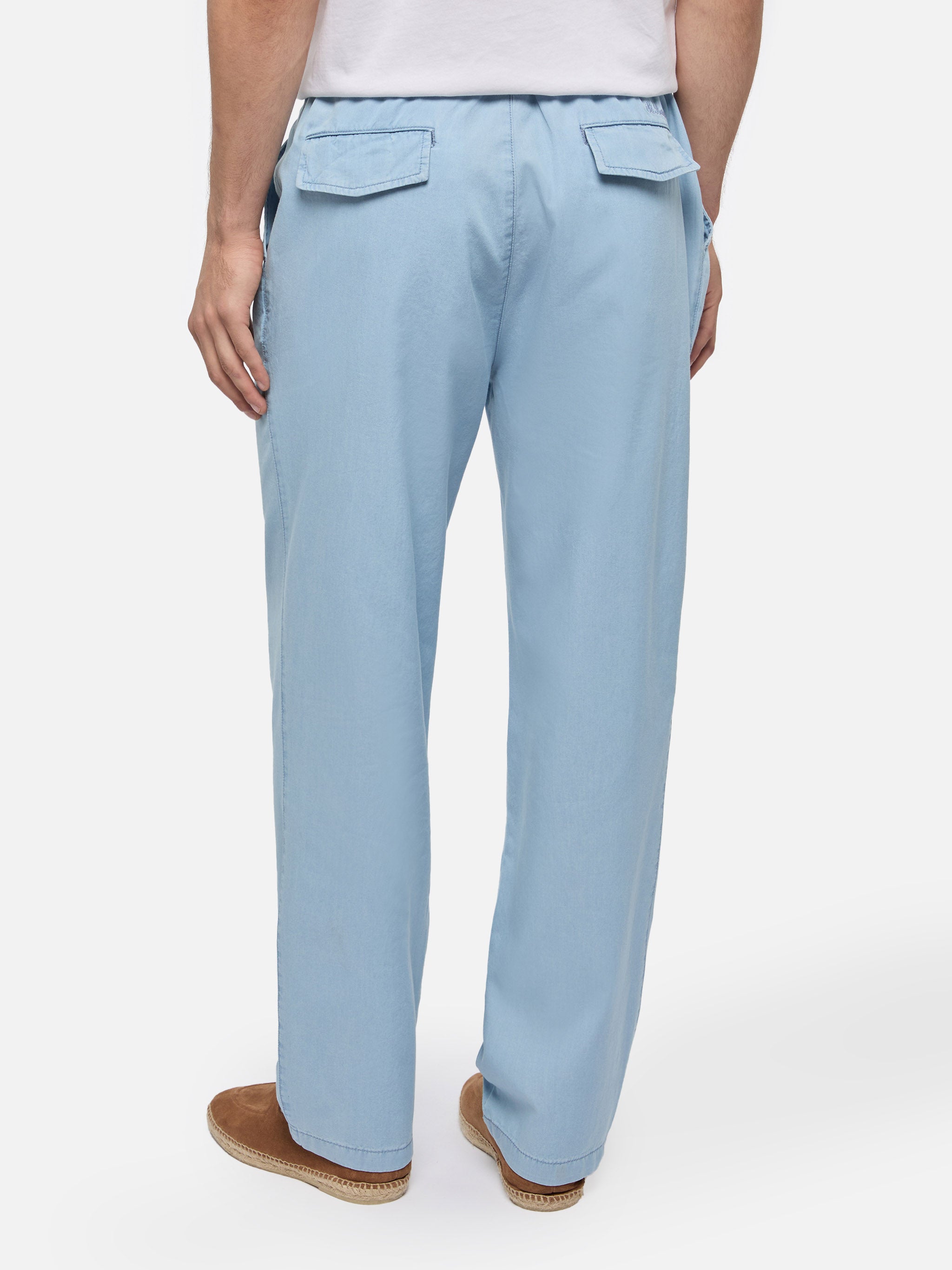 pantaloni-mc2-saint-barth-calais-in-chambray-di-cotone-blu-denim-con-coulisse image 3