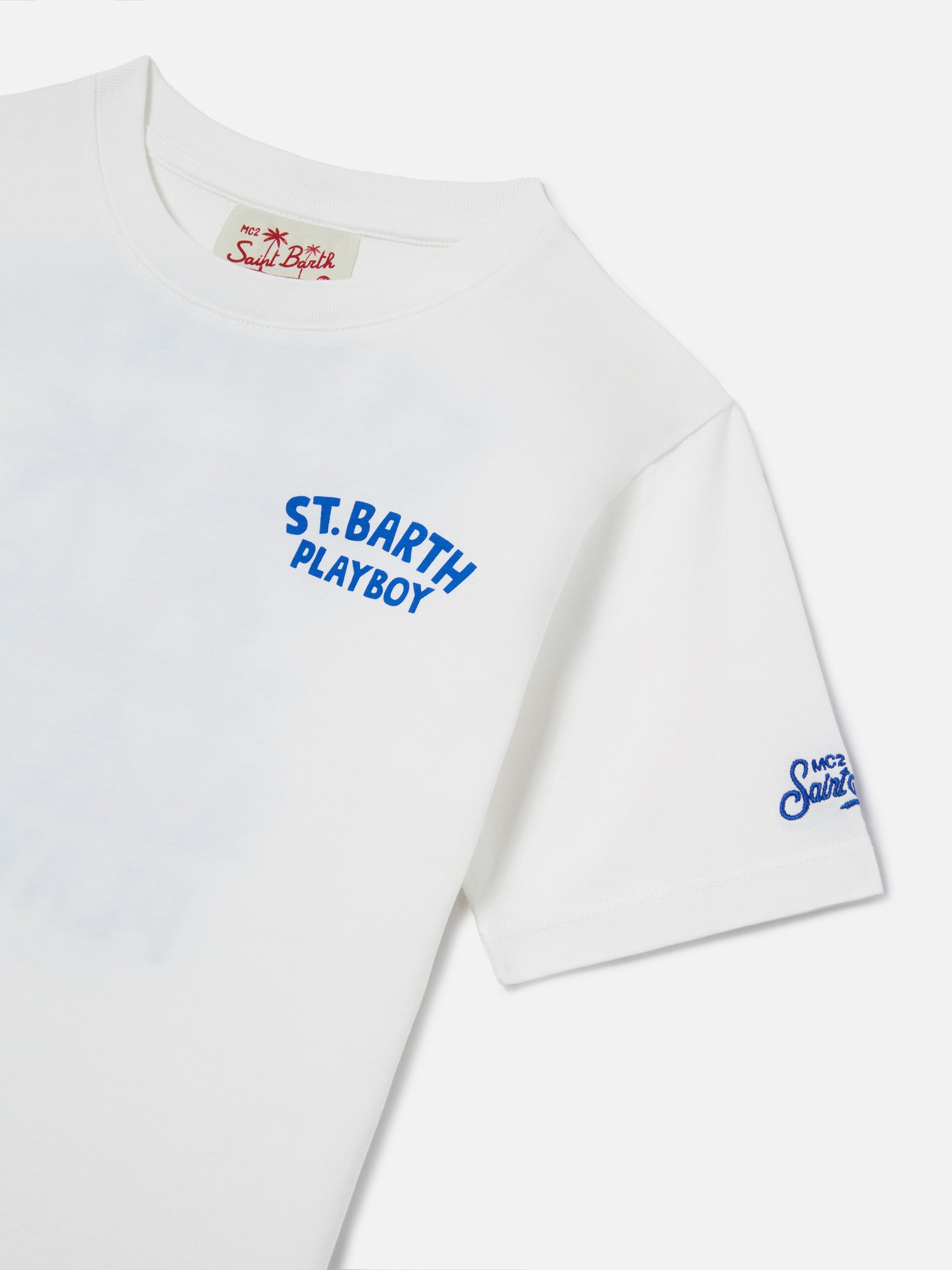 mc2-saint-barth-t-shirt-portland-jr-bambino-bianca-con-maxi-stampa-playboy image 2