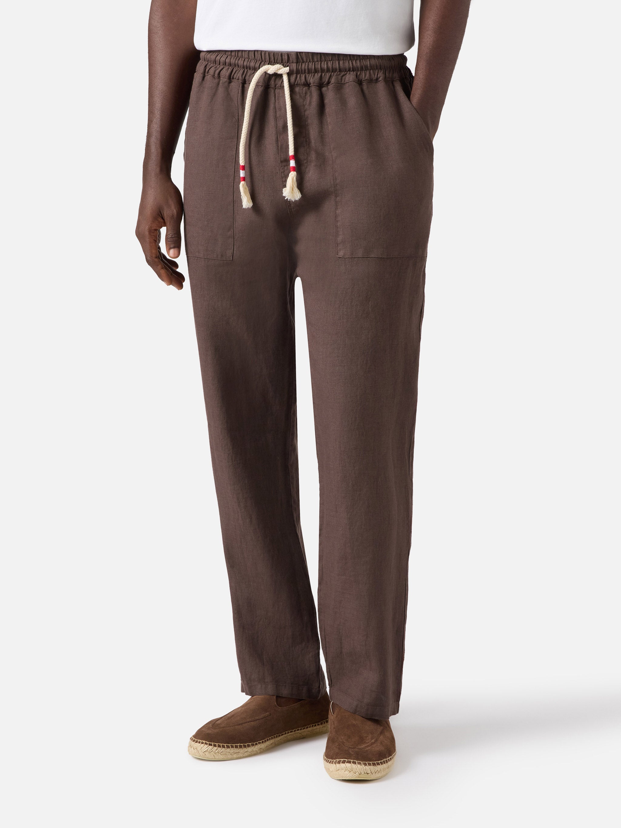 mc2-saint-barth-pantalone-calais-lungo-marrone-scuro-in-puro-lino image 1