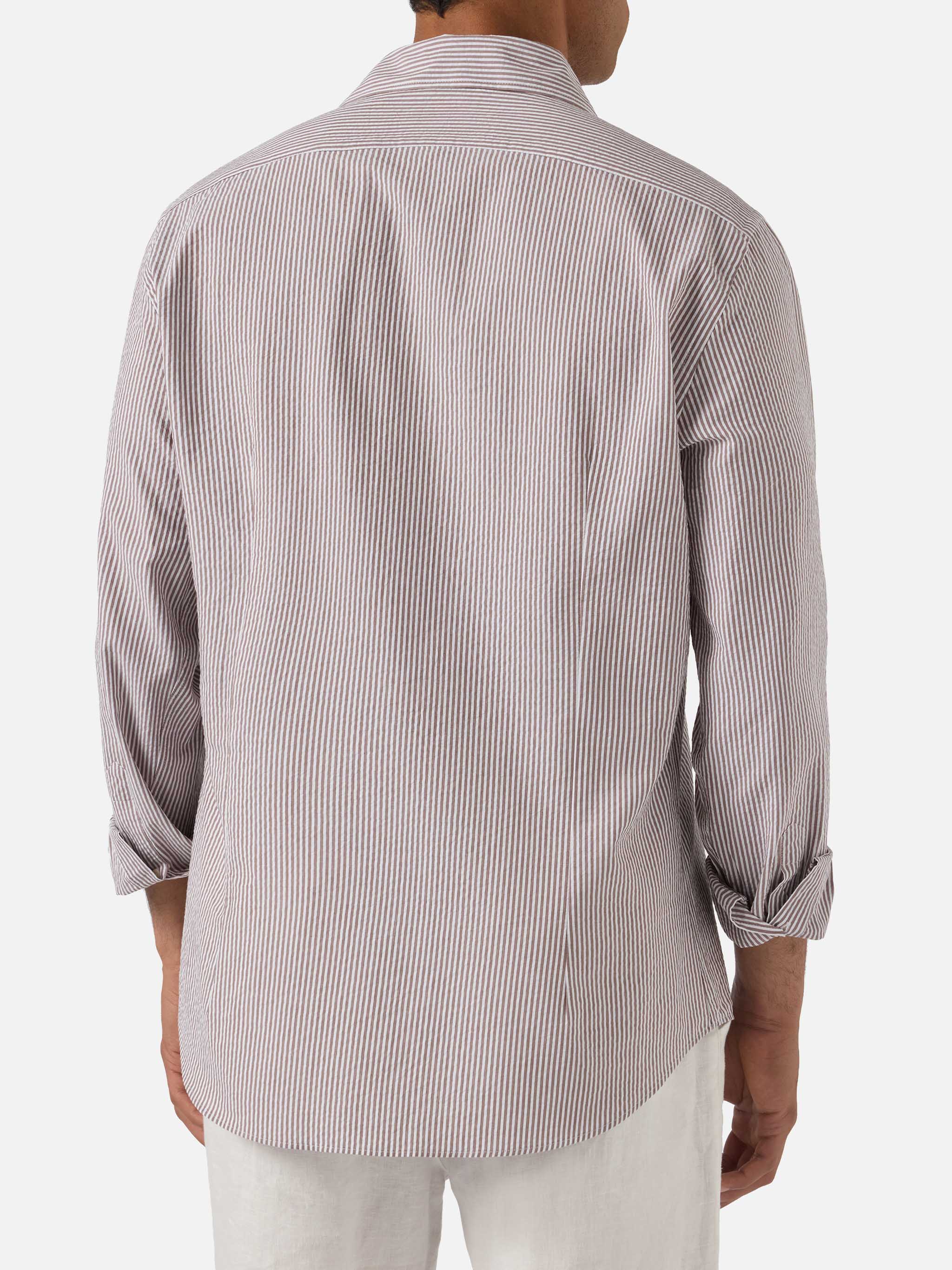 mc2-saint-barth-camicia-pamplona-uomo-seersucker-righe-marroni-maniche-lunghe image 3
