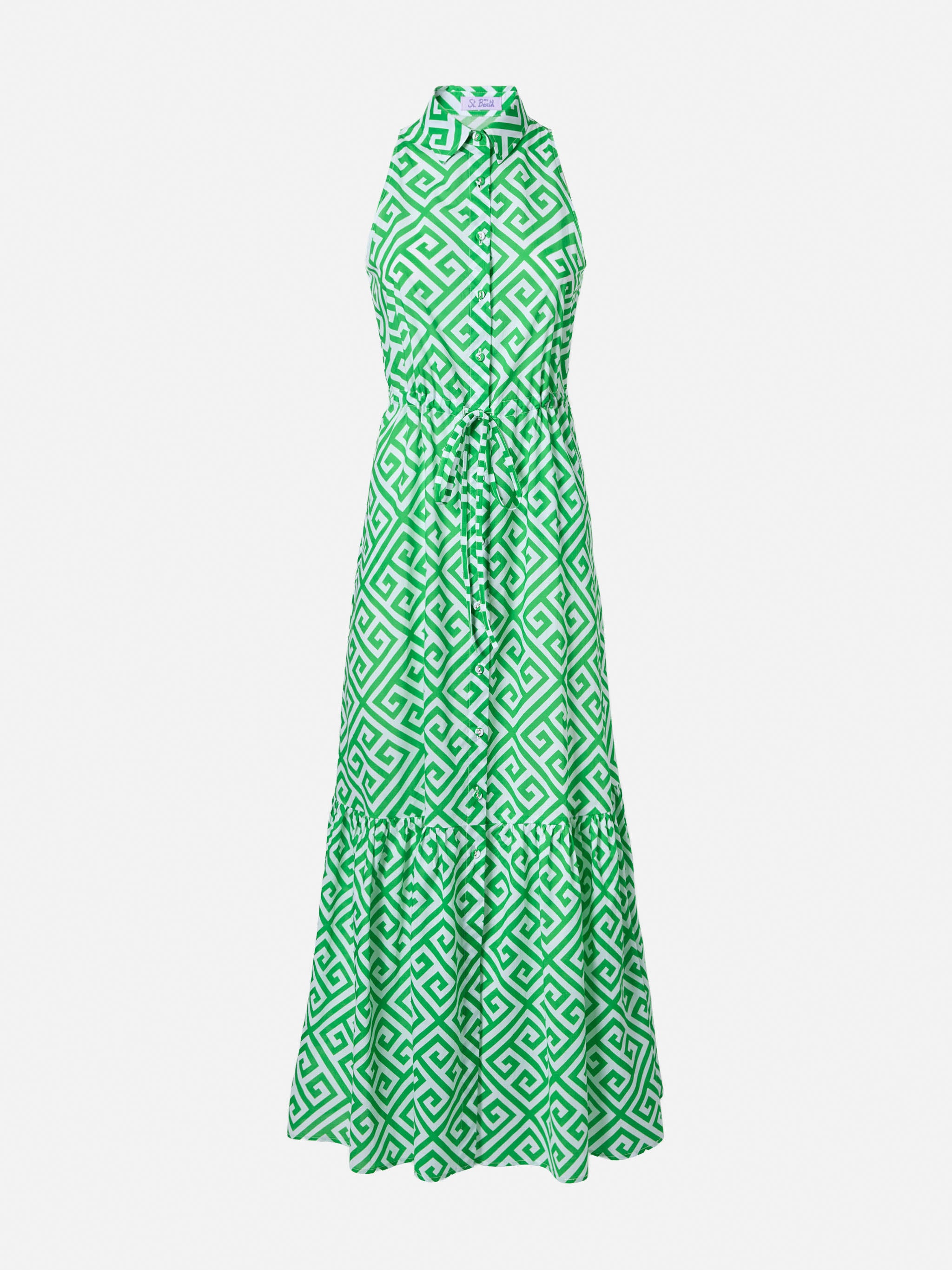 mc2-saint-barth-abito-lungo-ida-scollo-all-americana-in-cotone-bianco-verde image 4